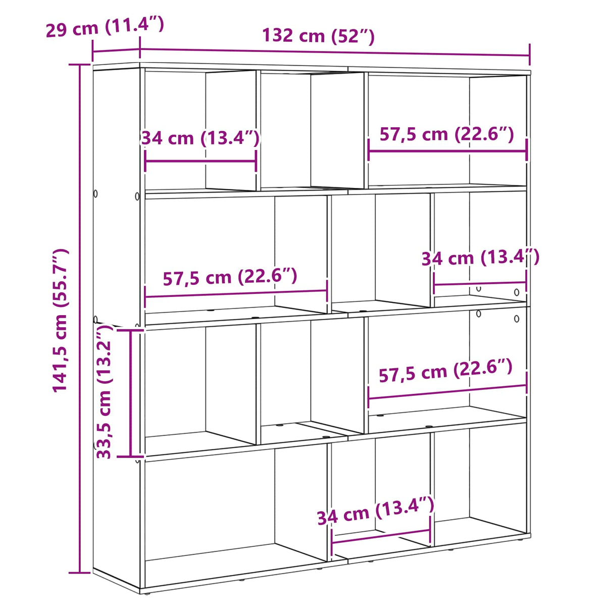Bücherregal 12 Ebenen 132 x 29 x 141,5 cm Holzwerkstoff