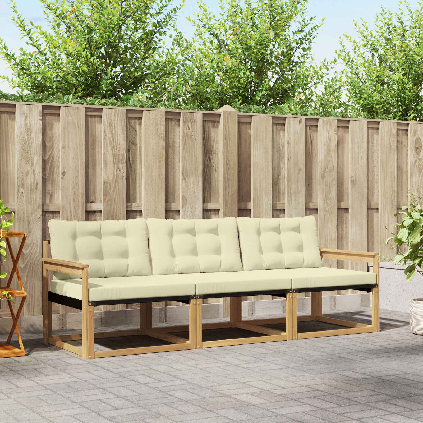 Outdoor-Sofagarnitur mit Kissen 3 pcs Weiß und Creme