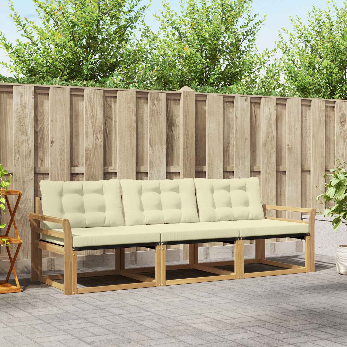 Outdoor-Sofagarnitur mit Kissen 3 pcs Weiß und Creme