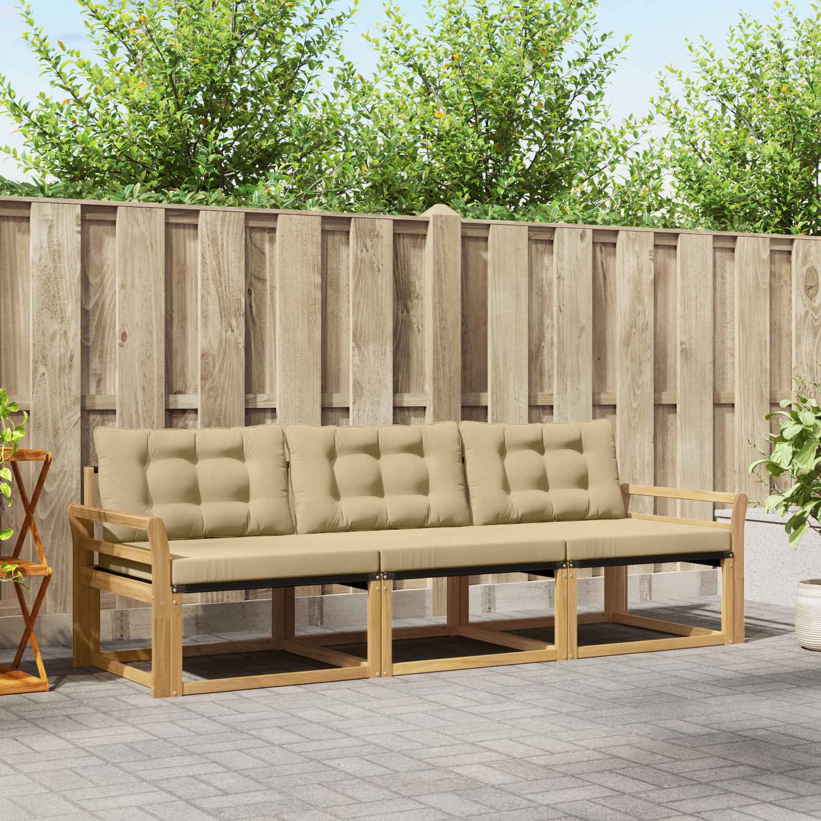 Outdoor-Sofagarnitur mit Kissen 3 pcs Weiß und Beige