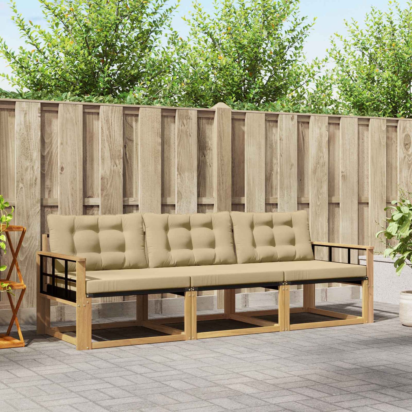 Outdoor-Sofagarnitur mit Kissen 3 pcs Weiß und Beige