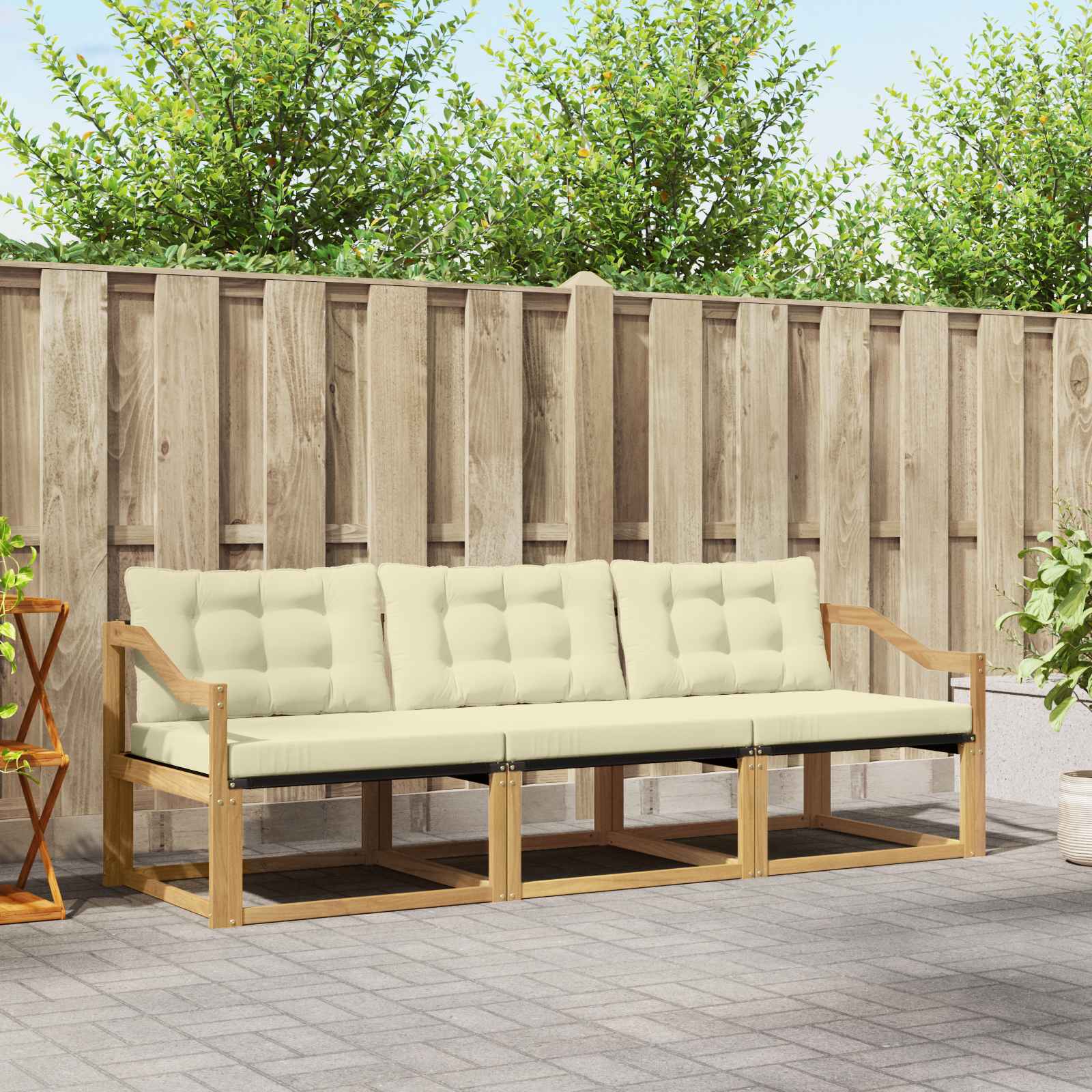 Outdoor-Sofagarnitur mit Kissen 3 pcs Weiß und Creme