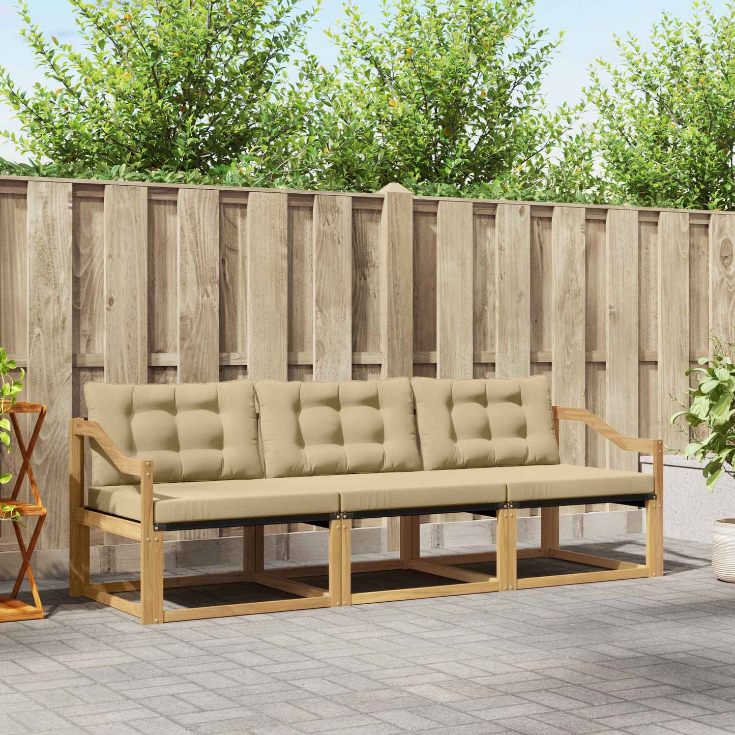 Outdoor-Sofagarnitur mit Kissen 3 pcs Weiß und Beige