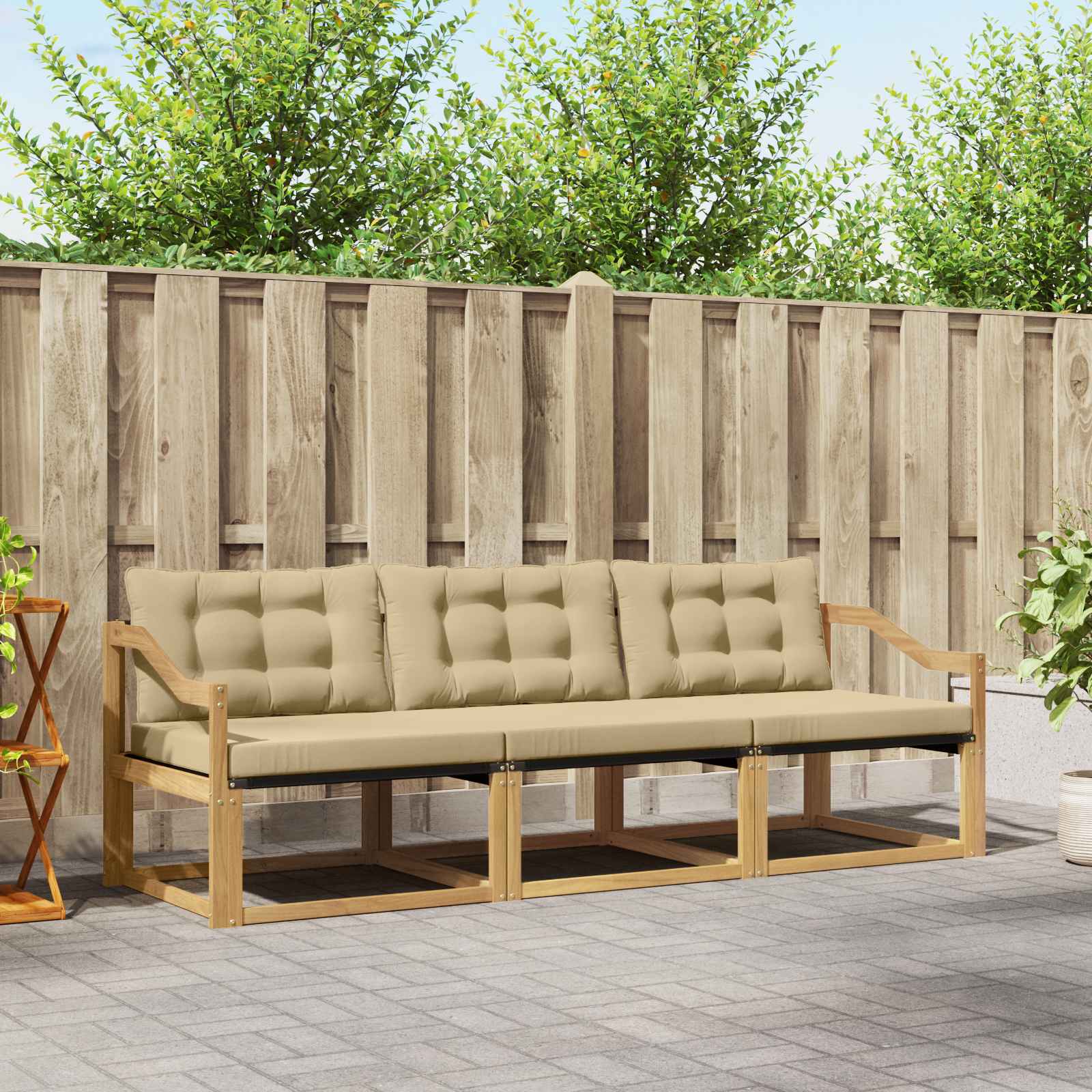 Outdoor-Sofagarnitur mit Kissen 3 pcs Weiß und Beige