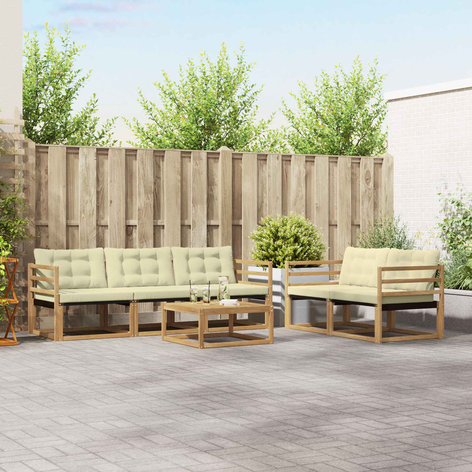 Outdoor-Sofagarnitur 6 pcs Weiß und Creme 79 x 79 x 37 cm