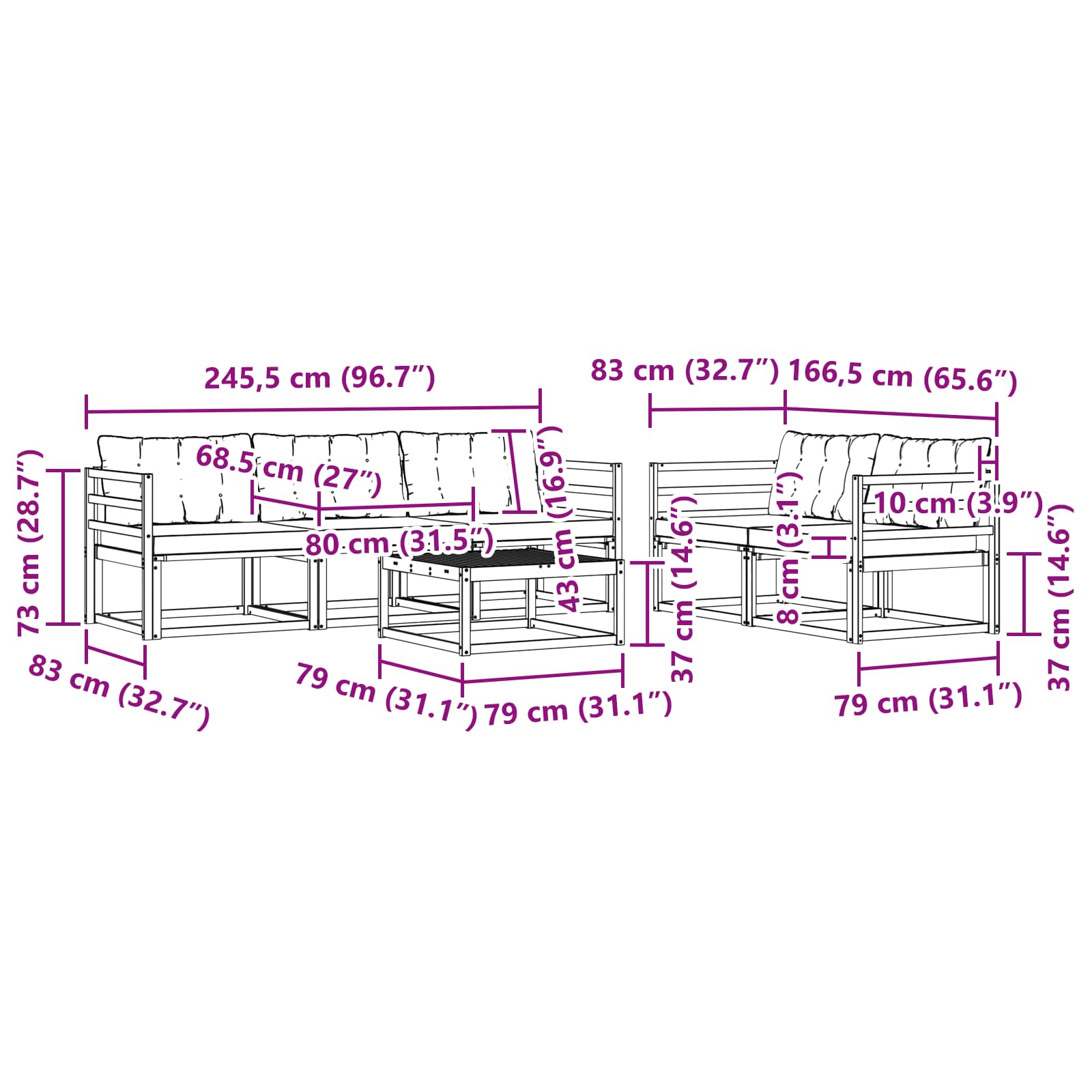 Outdoor-Sofagarnitur 6 pcs Weiß und Creme 79 x 79 x 37 cm