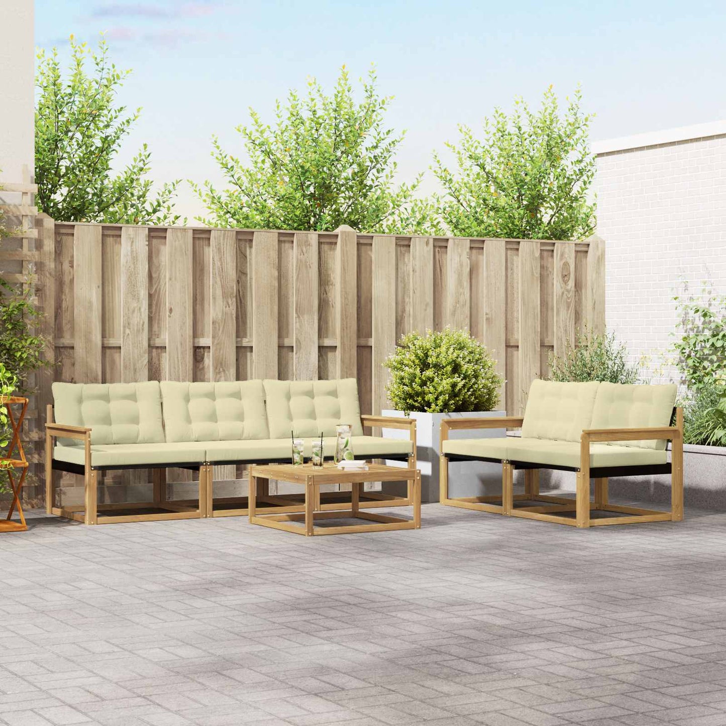 Outdoor-Sofagarnitur 6 pcs Weiß und Creme 79 x 79 x 37 cm