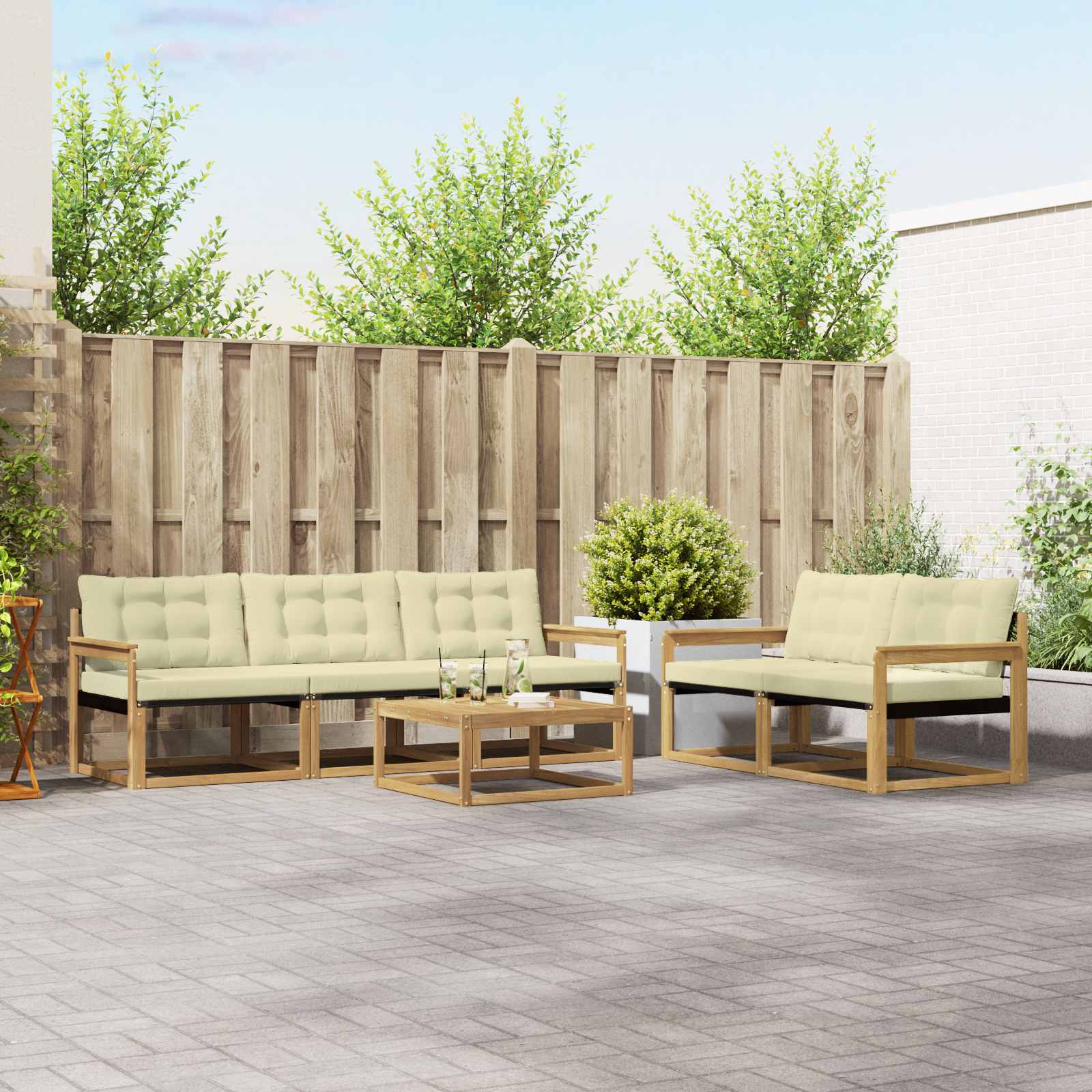 Outdoor-Sofagarnitur 6 pcs Weiß und Creme 79 x 79 x 37 cm