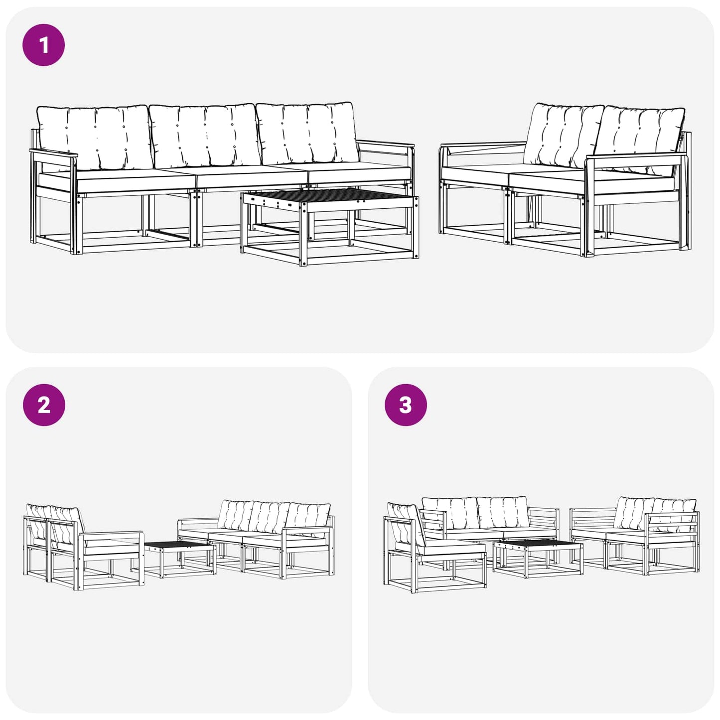 Outdoor-Sofagarnitur 6 pcs Weiß und Schwarz 79 x 79 x 37 cm