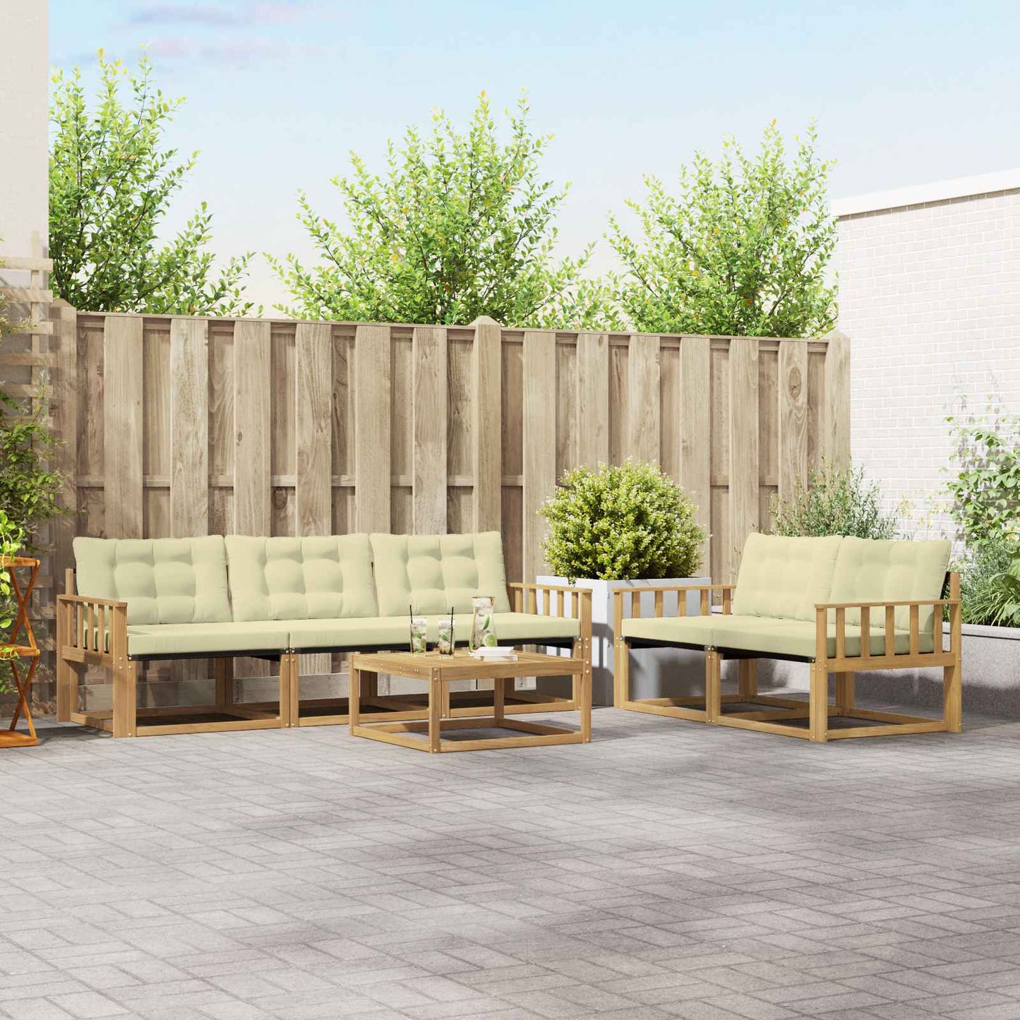Outdoor-Sofagarnitur 6 pcs Weiß und Creme 79 x 79 x 37 cm