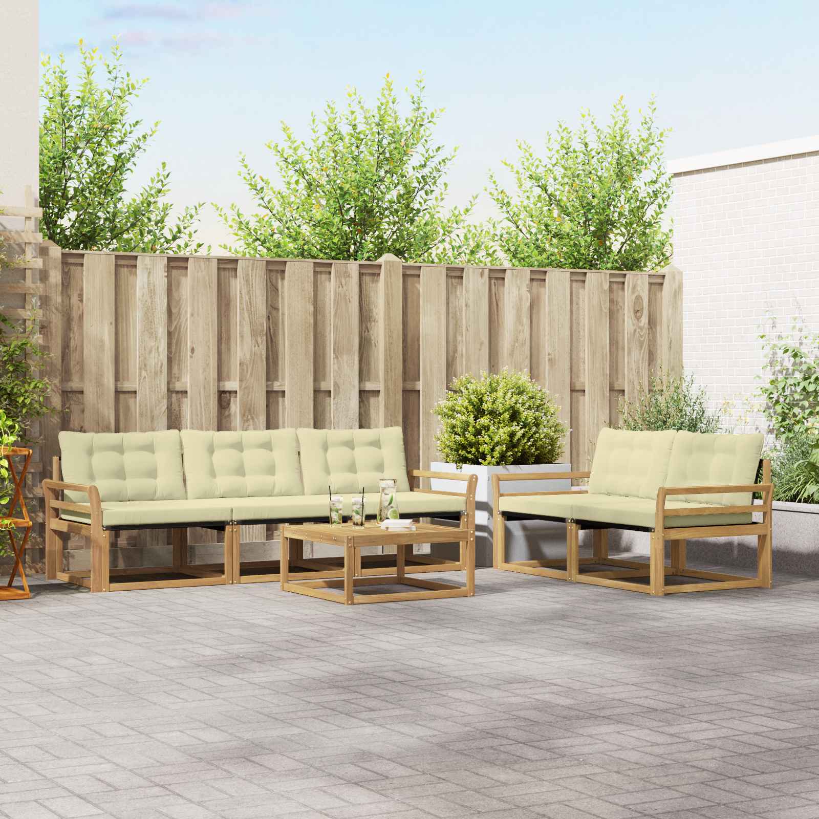 Outdoor-Sofagarnitur 6 pcs Weiß und Creme 79 x 79 x 37 cm