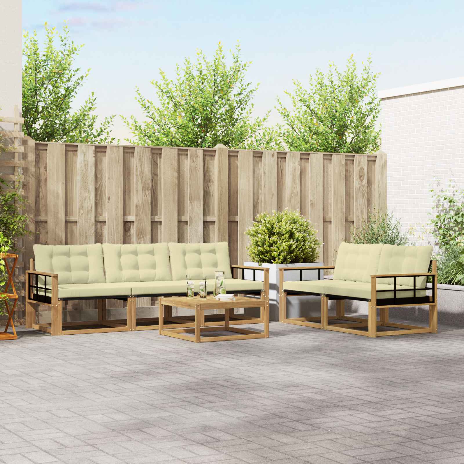 Outdoor-Sofagarnitur 6 pcs Weiß und Creme 79 x 79 x 37 cm