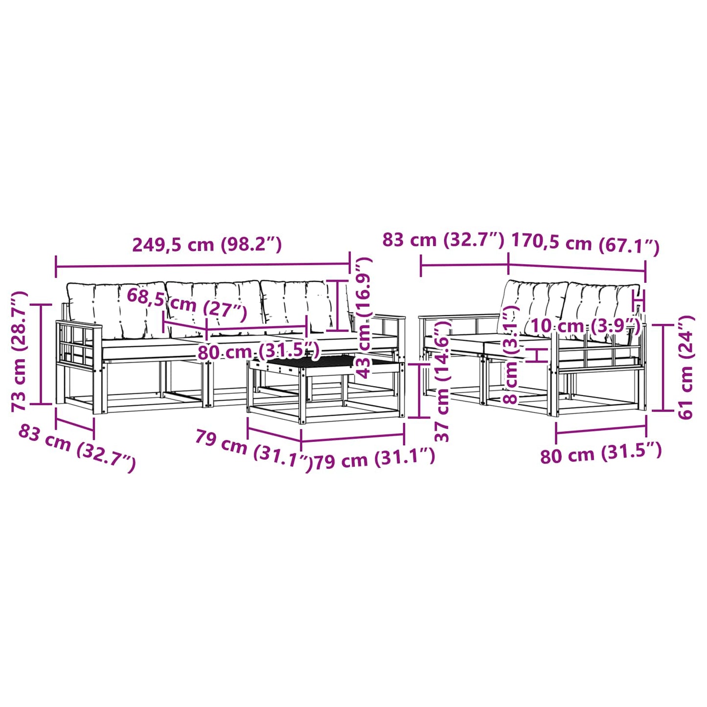 Outdoor-Sofagarnitur 6 pcs Weiß und Creme 79 x 79 x 37 cm