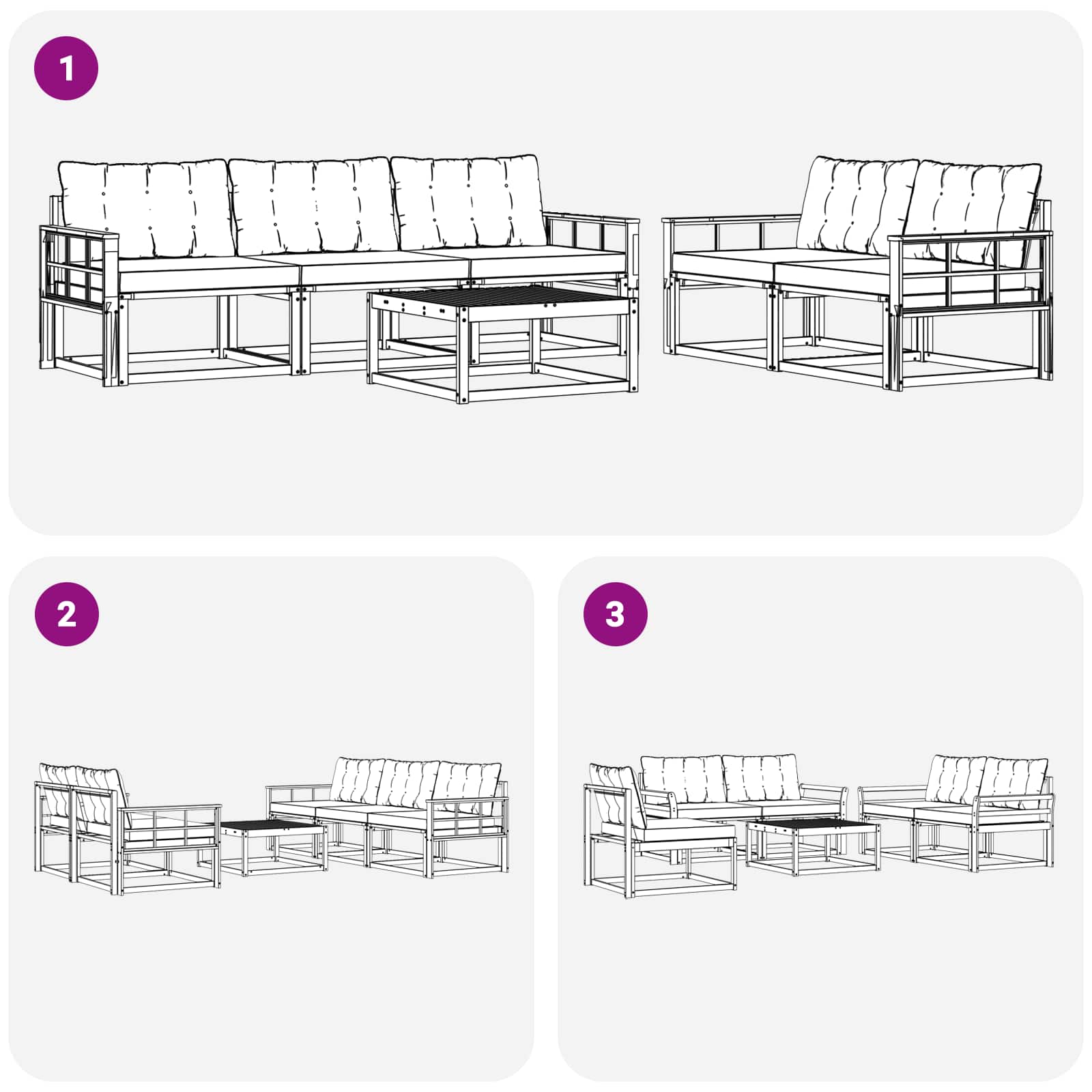 Outdoor-Sofagarnitur 6 pcs Weiß und Schwarz 79 x 79 x 37 cm