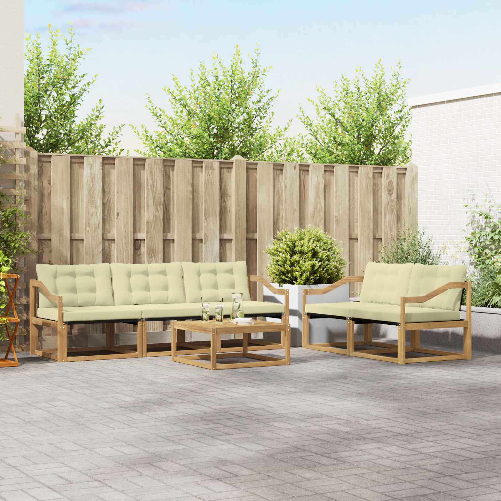Outdoor-Sofagarnitur 6 pcs Weiß und Creme 79 x 79 x 37 cm