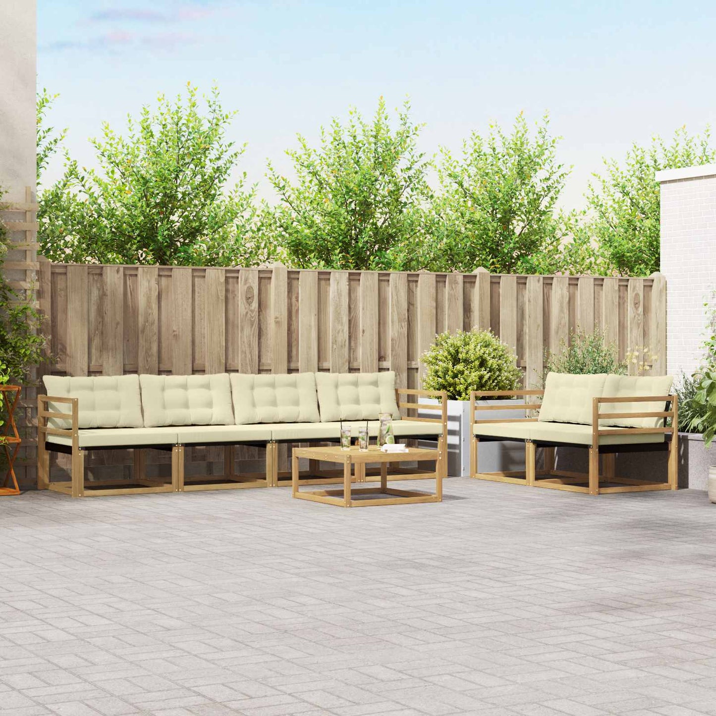 Outdoor-Sofagarnitur 7 pcs Weiß und Creme 79 x 79 x 37 cm