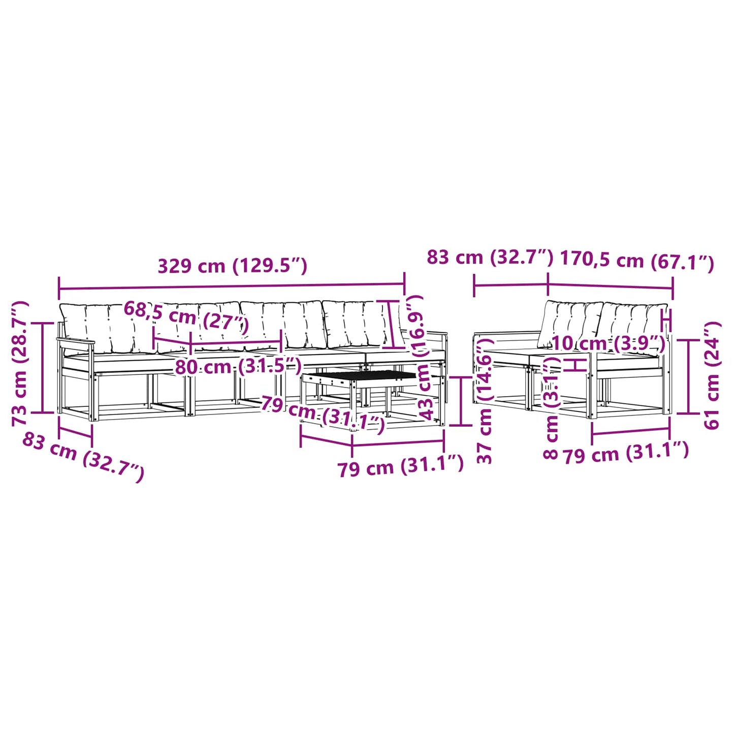 Outdoor-Sofagarnitur 7 pcs Weiß und Creme 79 x 79 x 37 cm