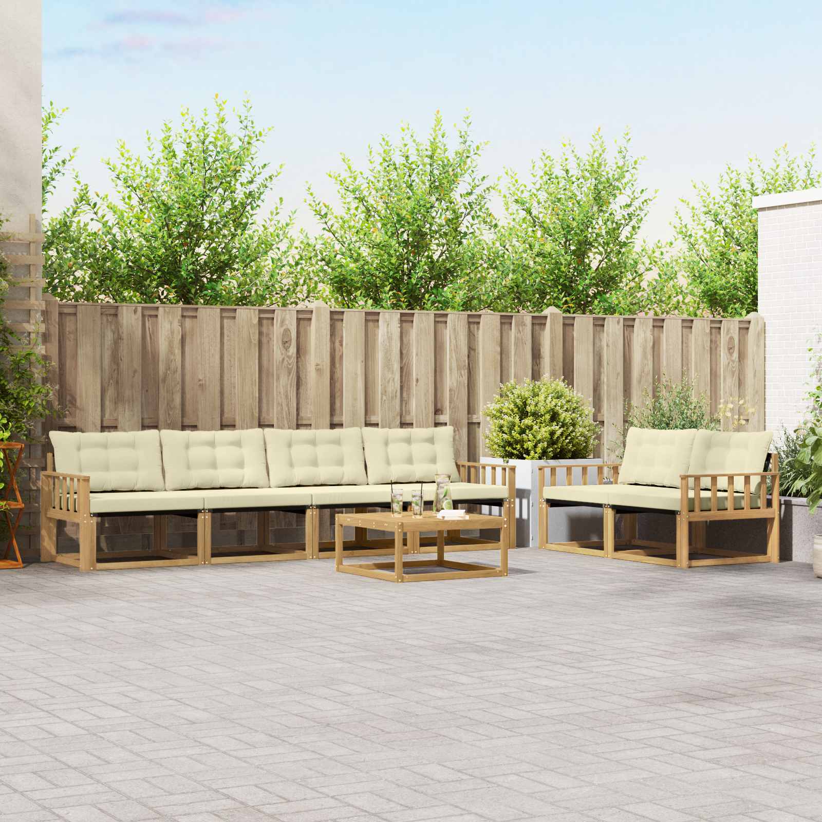 Outdoor-Sofagarnitur 7 pcs Weiß und Creme 79 x 79 x 37 cm