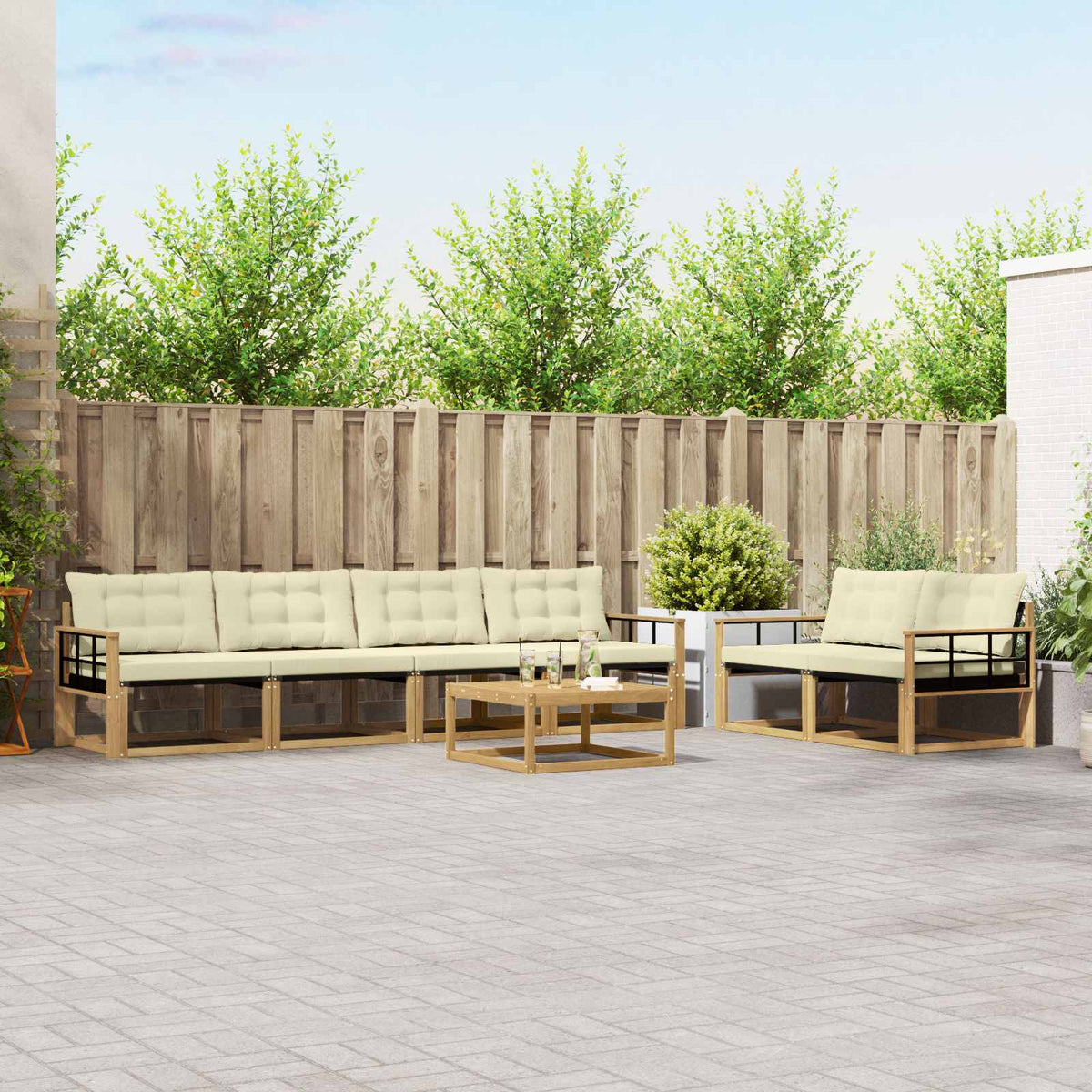 Outdoor-Sofagarnitur 7 stk. Weiß und Creme