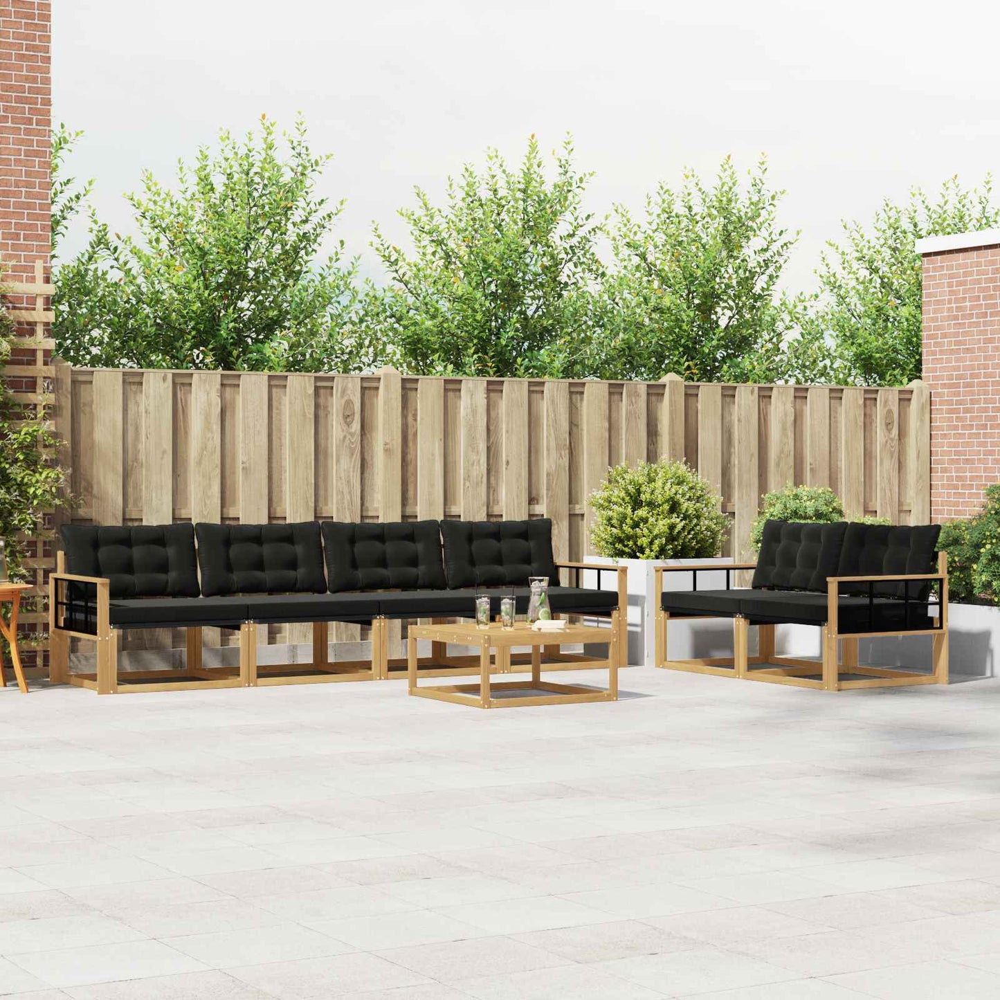 Outdoor-Sofagarnitur 7 pcs Weiß und Schwarz 79 x 79 x 37 cm