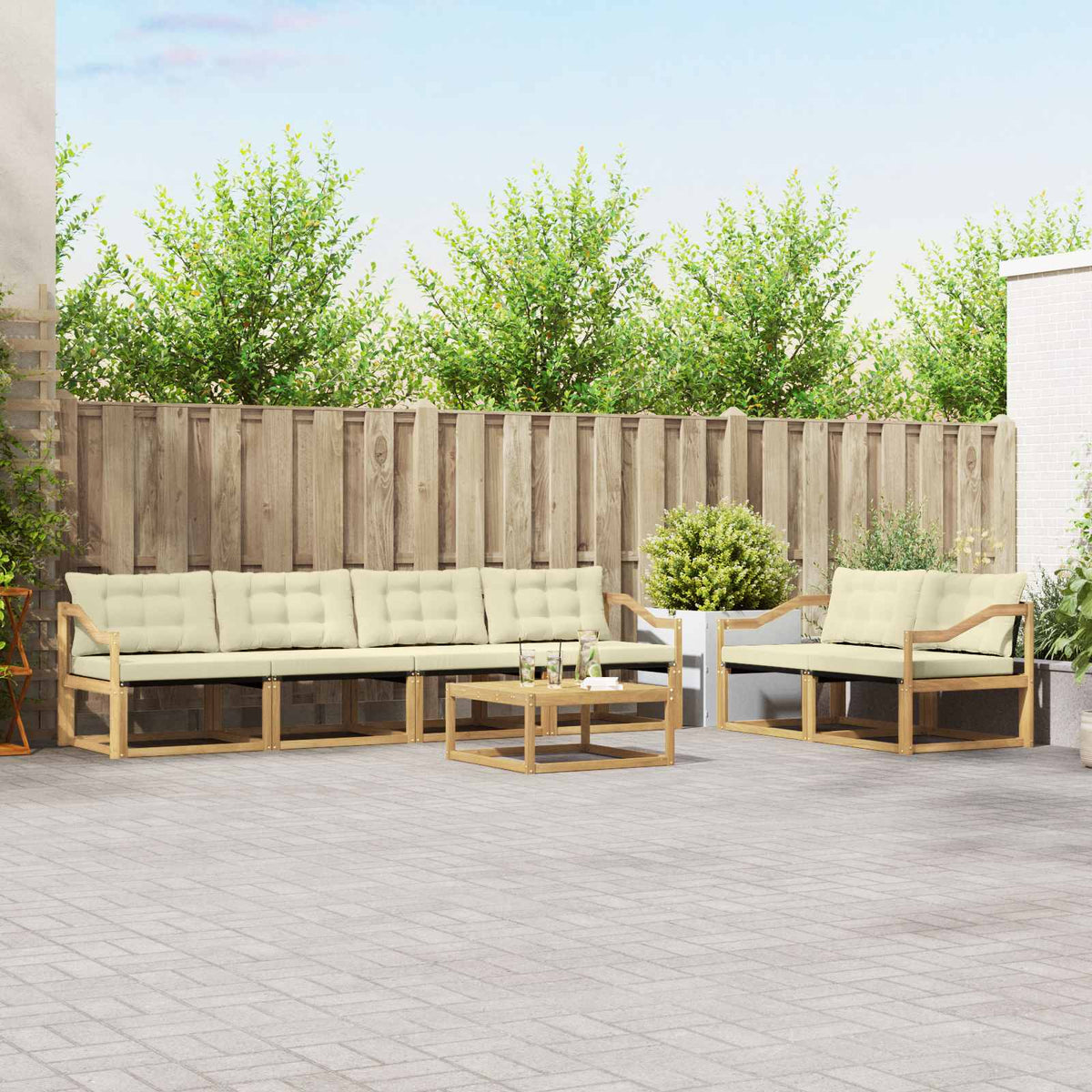 Outdoor-Sofagarnitur 7 stk. Weiß und Creme