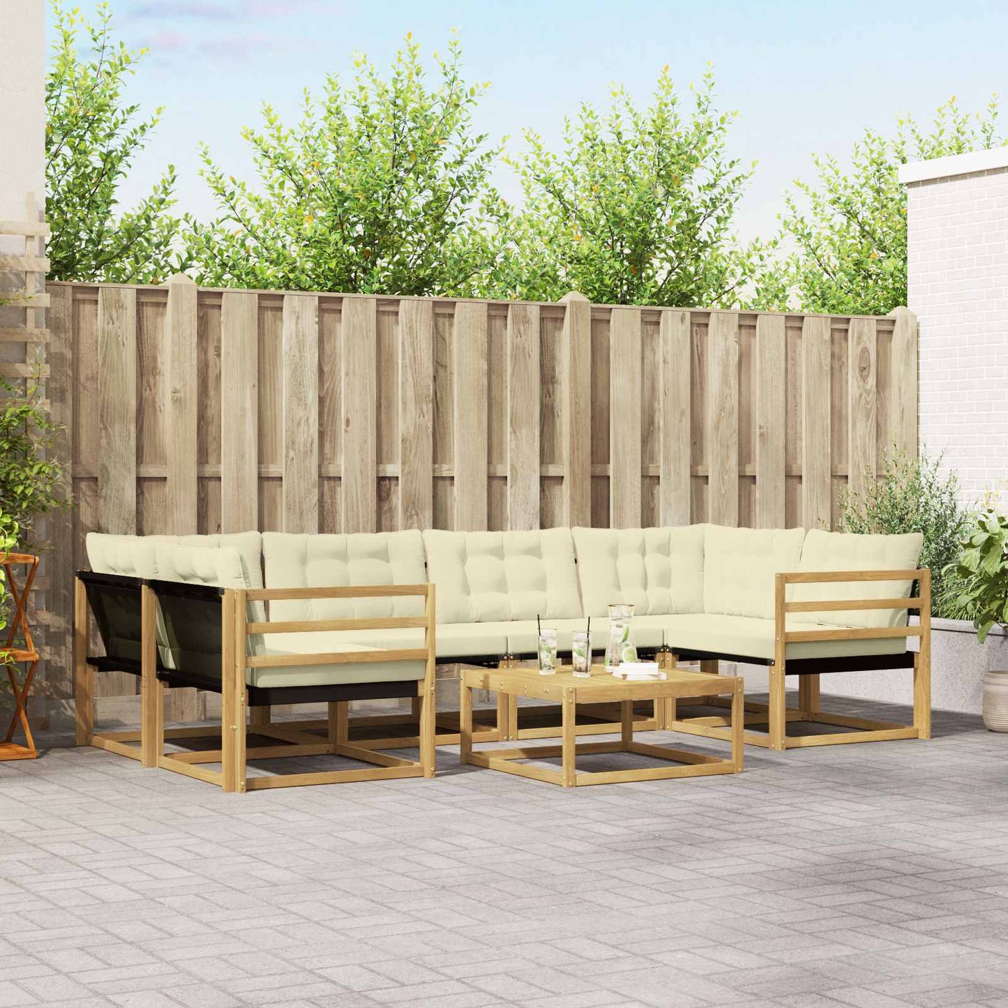 Outdoor-Sofagarnitur 7 pcs Weiß und Creme 79 x 79 x 37 cm