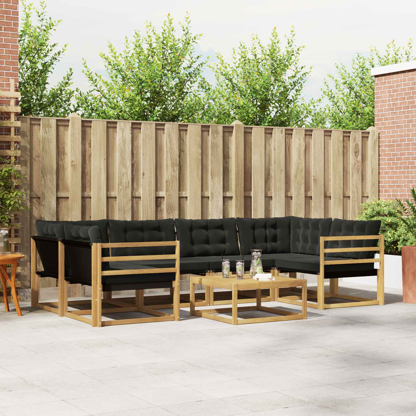 Outdoor-Sofagarnitur 7 pcs Weiß und Schwarz 79 x 79 x 37 cm