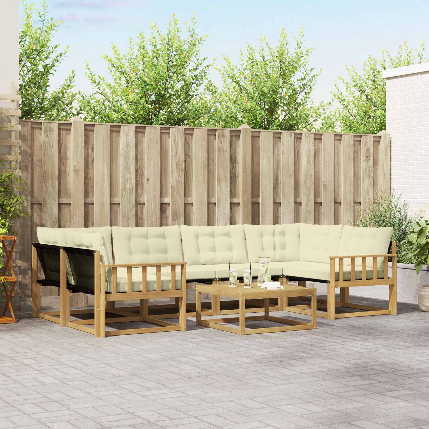 Outdoor-Sofagarnitur 7 pcs Weiß und Creme 79 x 79 x 37 cm