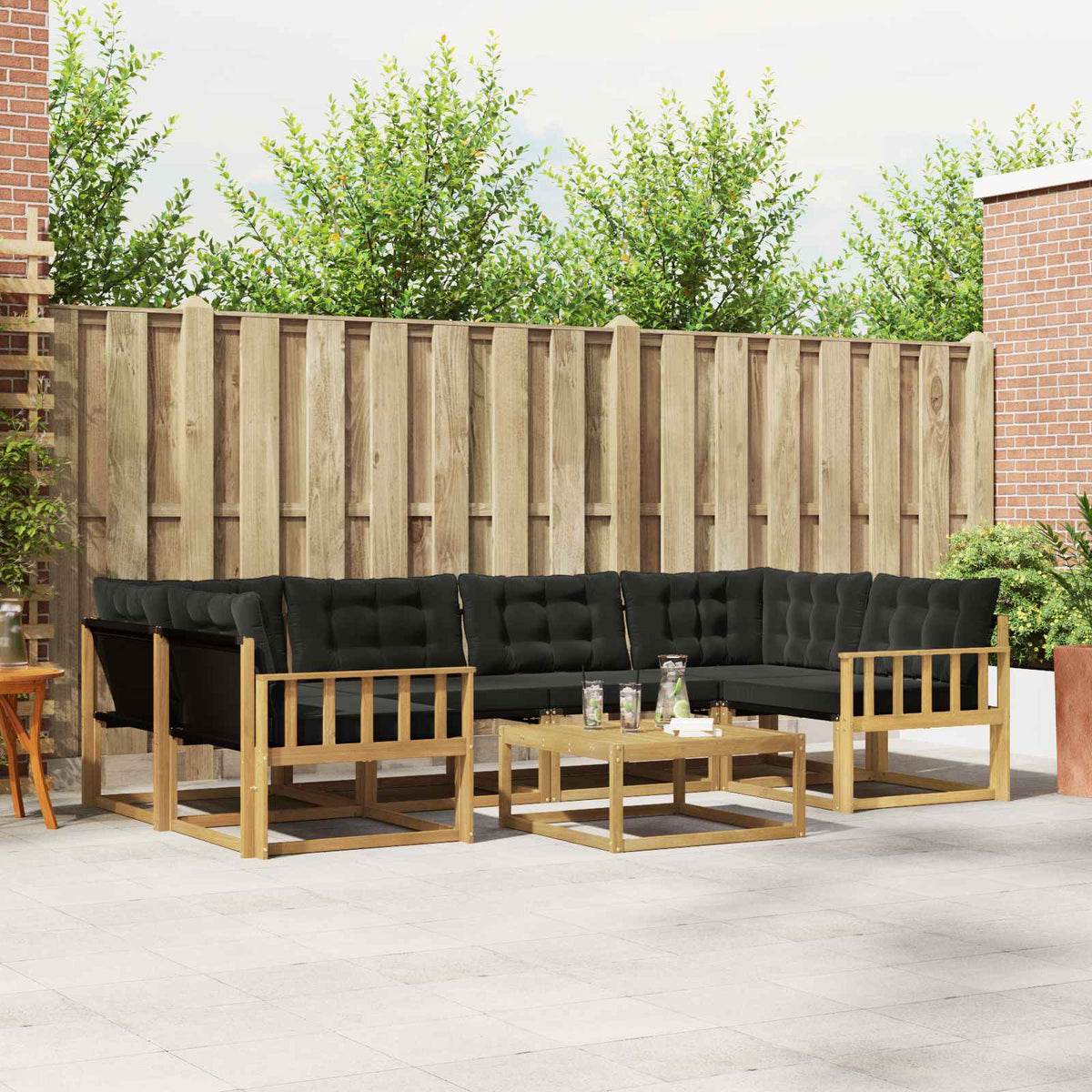 Outdoor-Sofagarnitur 7 stk. Weiß und Schwarz