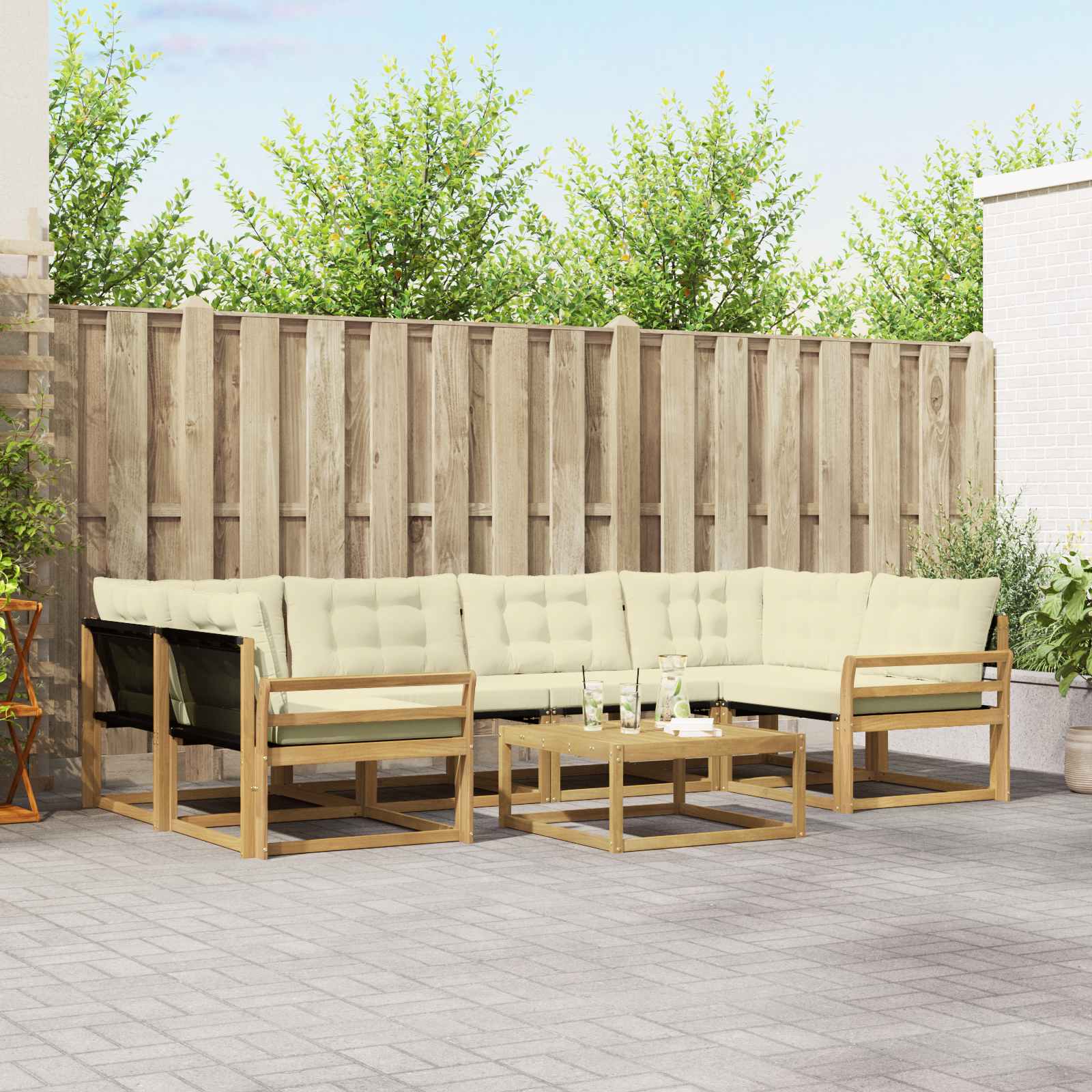 Outdoor-Sofagarnitur 7 pcs Weiß und Creme 79 x 79 x 37 cm