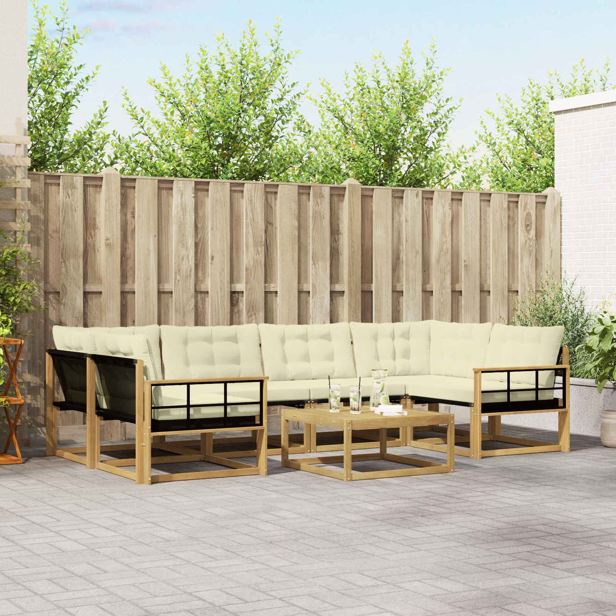 Outdoor-Sofagarnitur 7 stk. Weiß und Creme