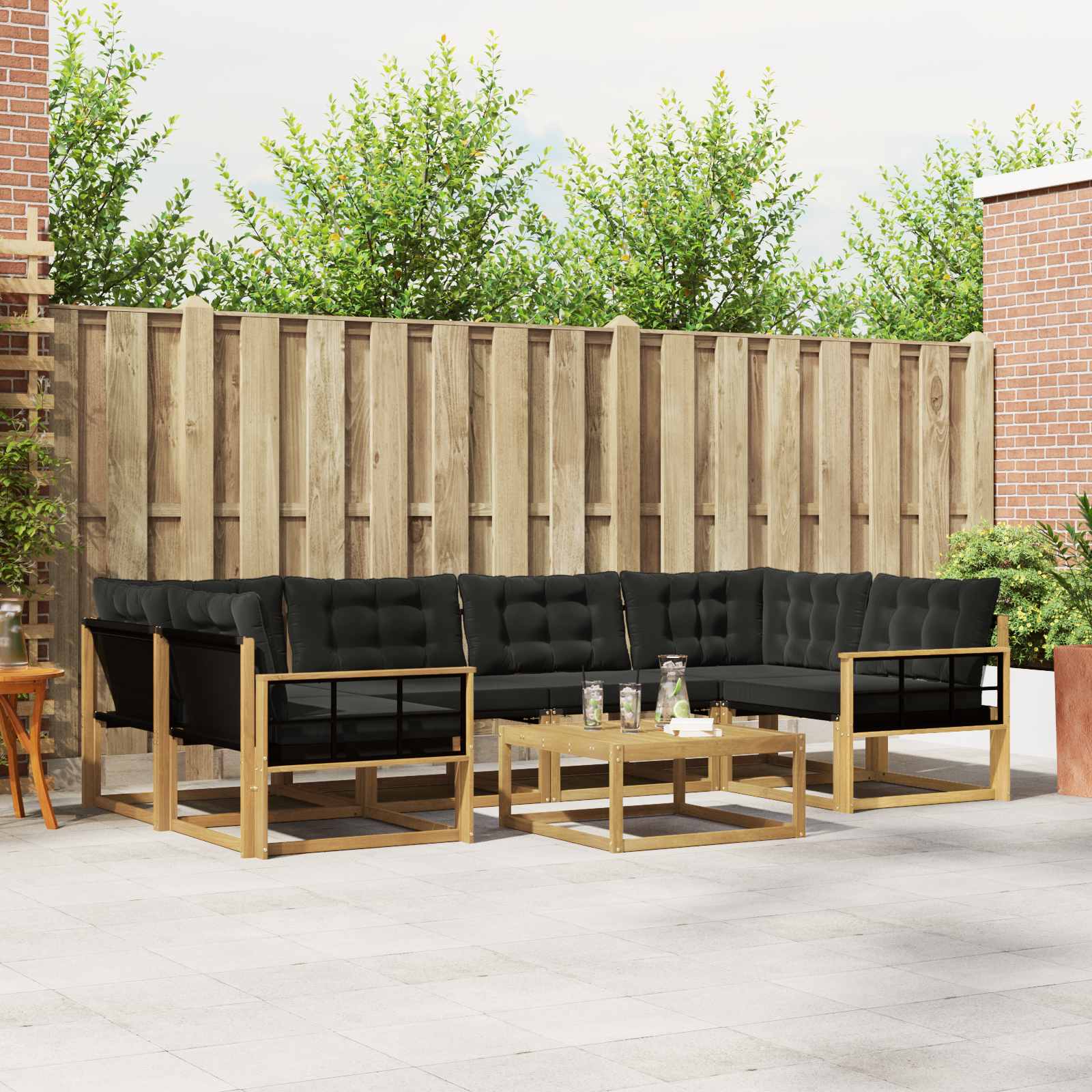 Outdoor-Sofagarnitur 7 pcs Weiß und Schwarz 79 x 79 x 37 cm