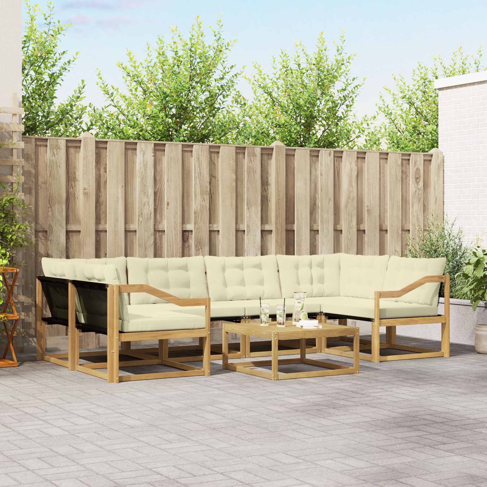 Outdoor-Sofagarnitur 7 pcs Weiß und Creme 79 x 79 x 37 cm