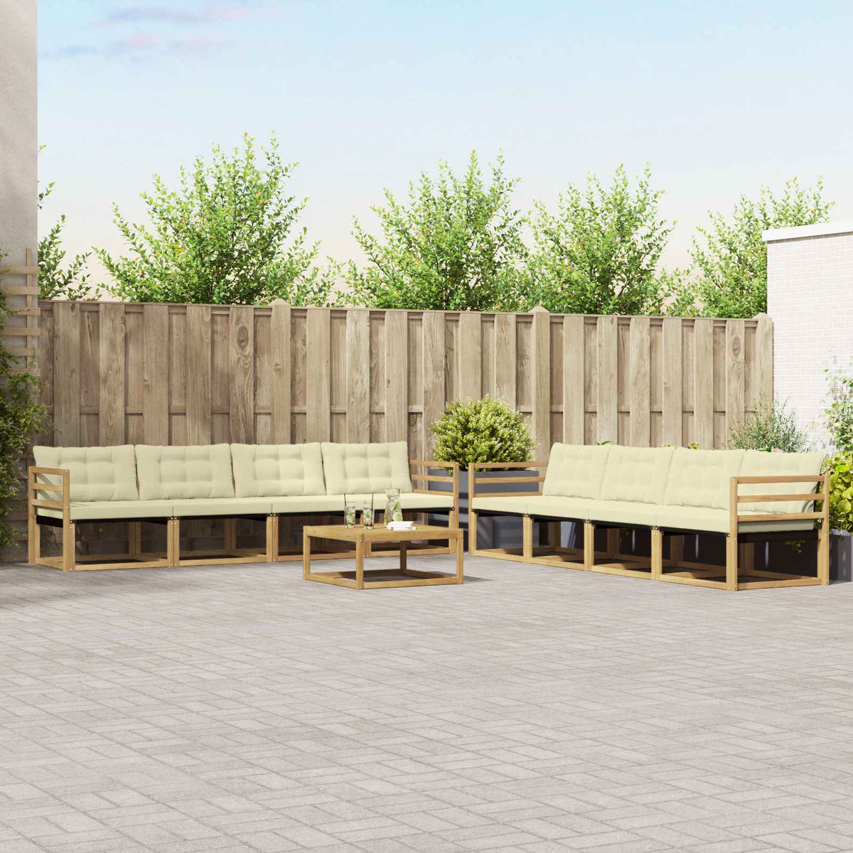 Outdoor-Sofagarnitur 9 stk. Weiß und Creme