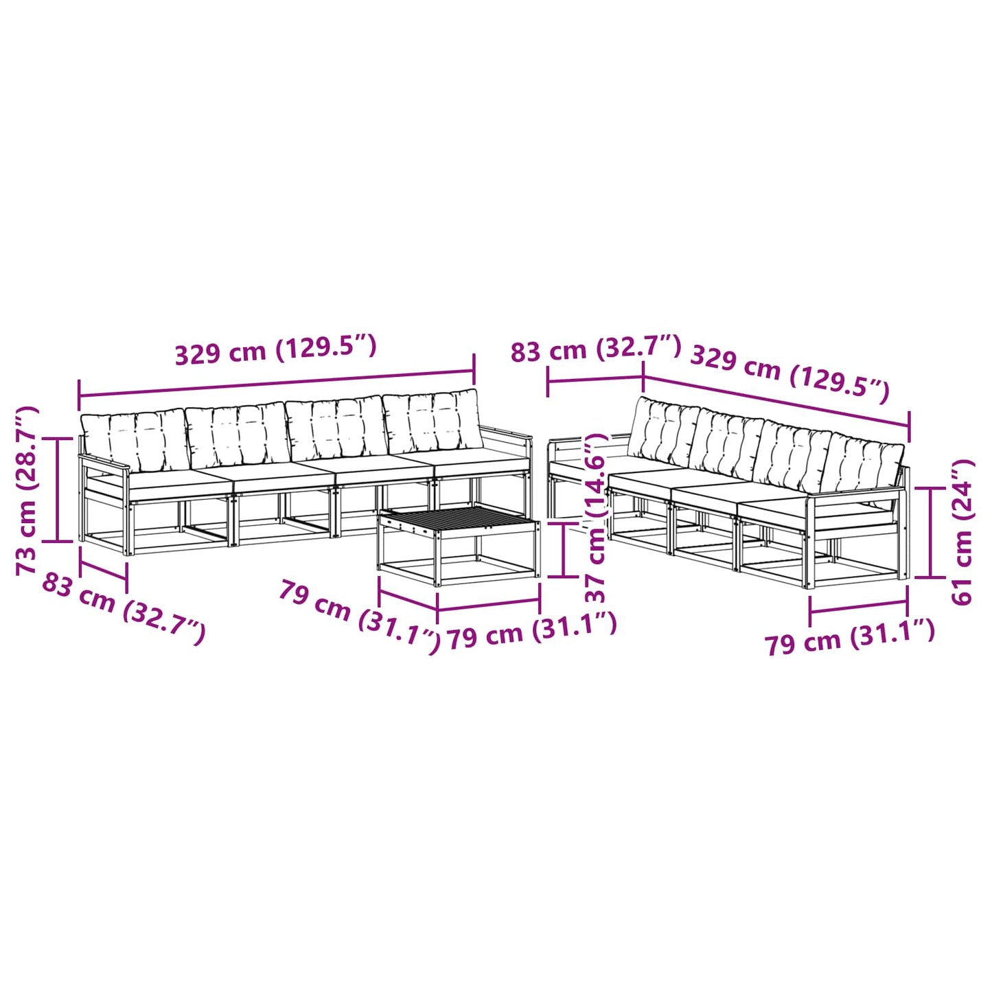 Outdoor-Sofagarnitur 9 pcs Weiß und Creme 79 x 79 x 37 cm