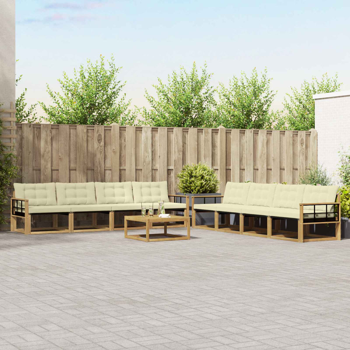 Outdoor-Sofagarnitur 9 stk. Weiß und Creme