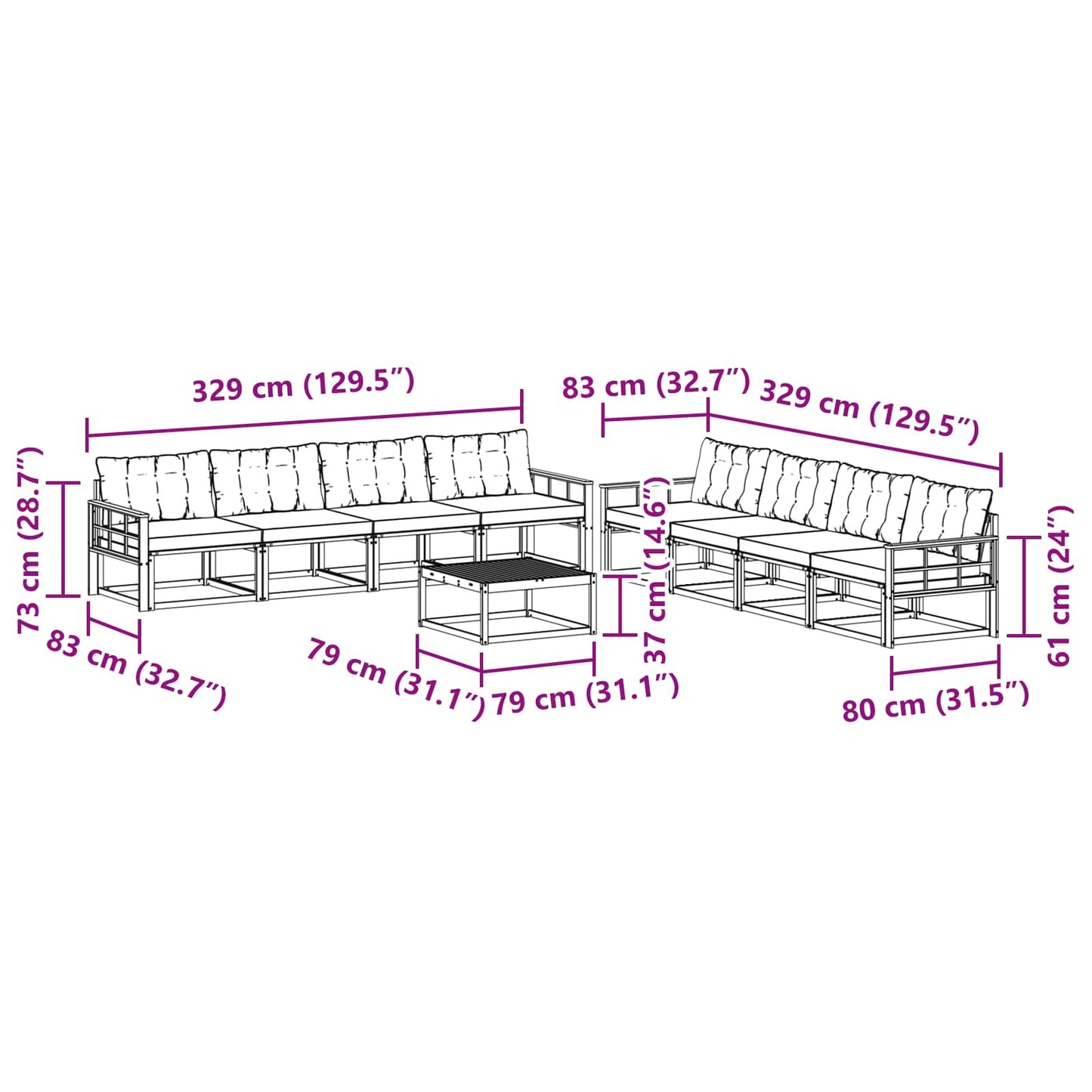 Outdoor-Sofagarnitur 9 pcs Weiß und Creme 79 x 79 x 37 cm