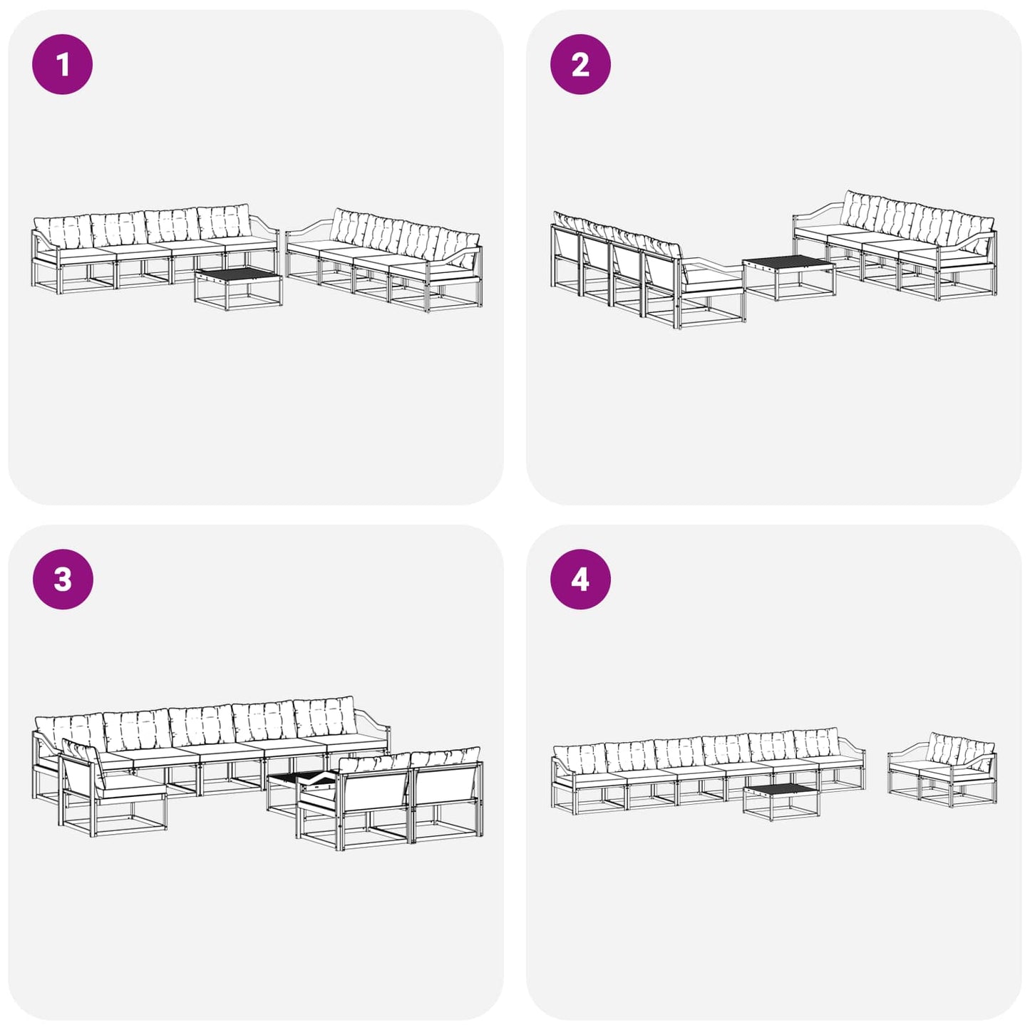 Outdoor-Sofagarnitur 9 pcs Weiß und Schwarz 79 x 79 x 37 cm
