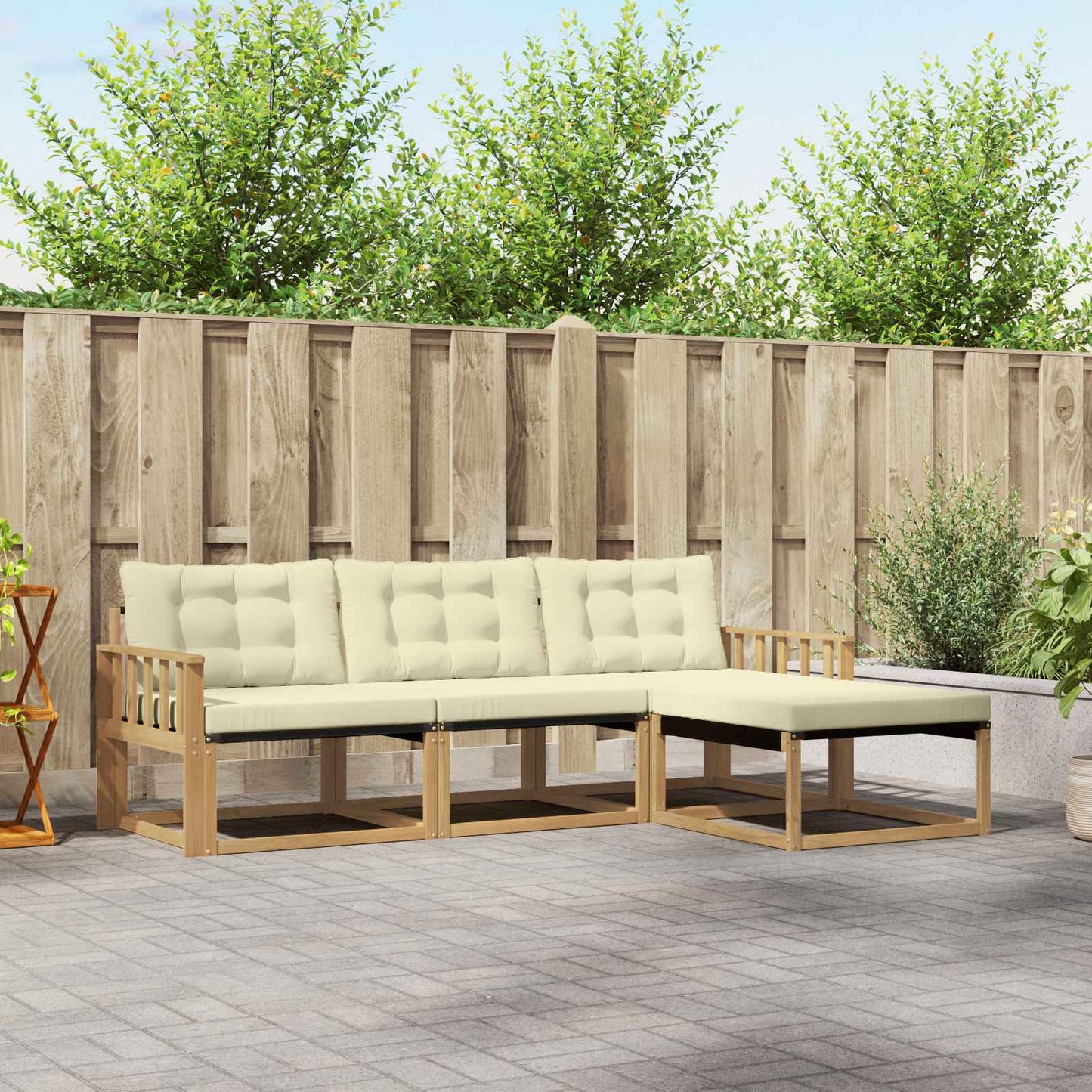 Outdoor-Sofagarnitur mit Kissen 4 pcs Weiß und Creme
