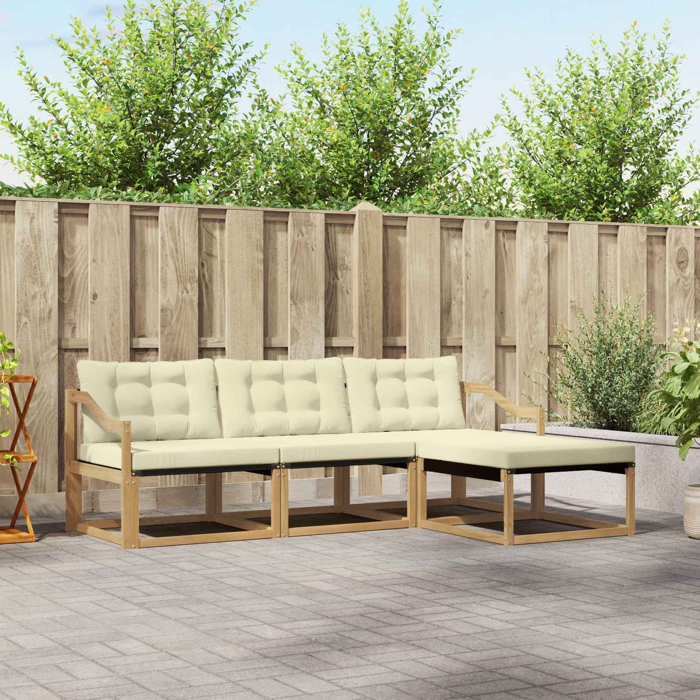 Outdoor-Sofagarnitur mit Kissen 4 pcs Weiß und Creme