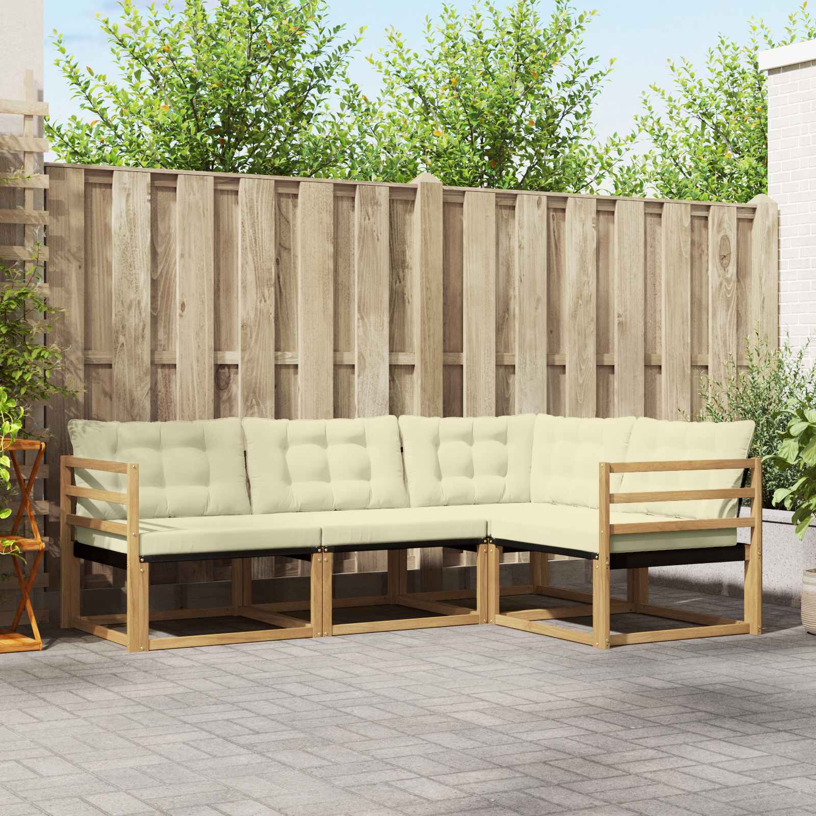 Outdoor-Sofagarnitur mit Kissen 4 pcs Weiß und Creme