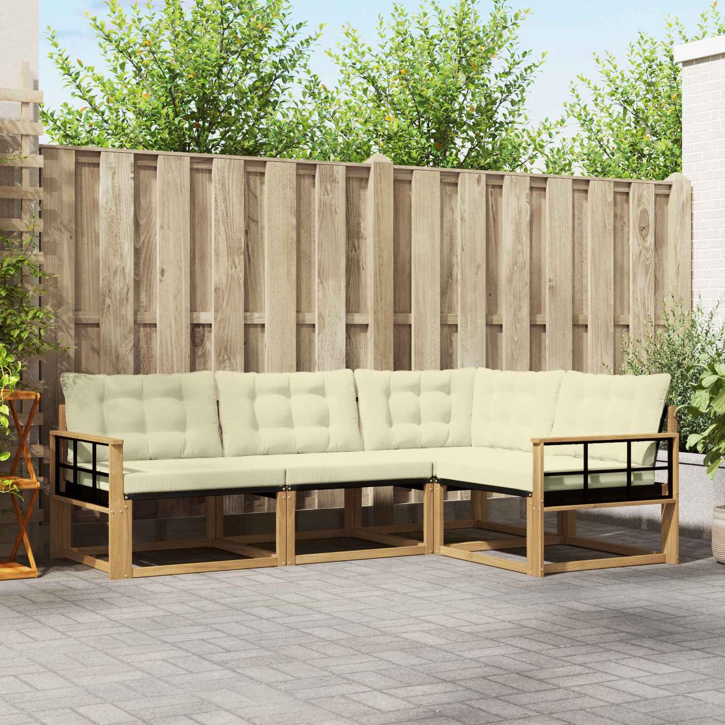 Outdoor-Sofagarnitur mit Kissen 4 pcs Weiß und Creme