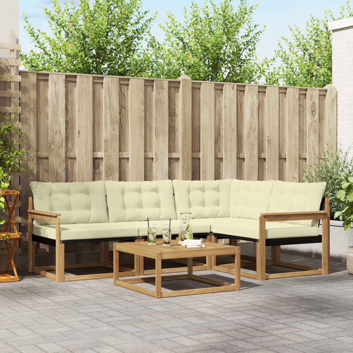 Outdoor-Sofagarnitur 5 stk. Weiß und Creme