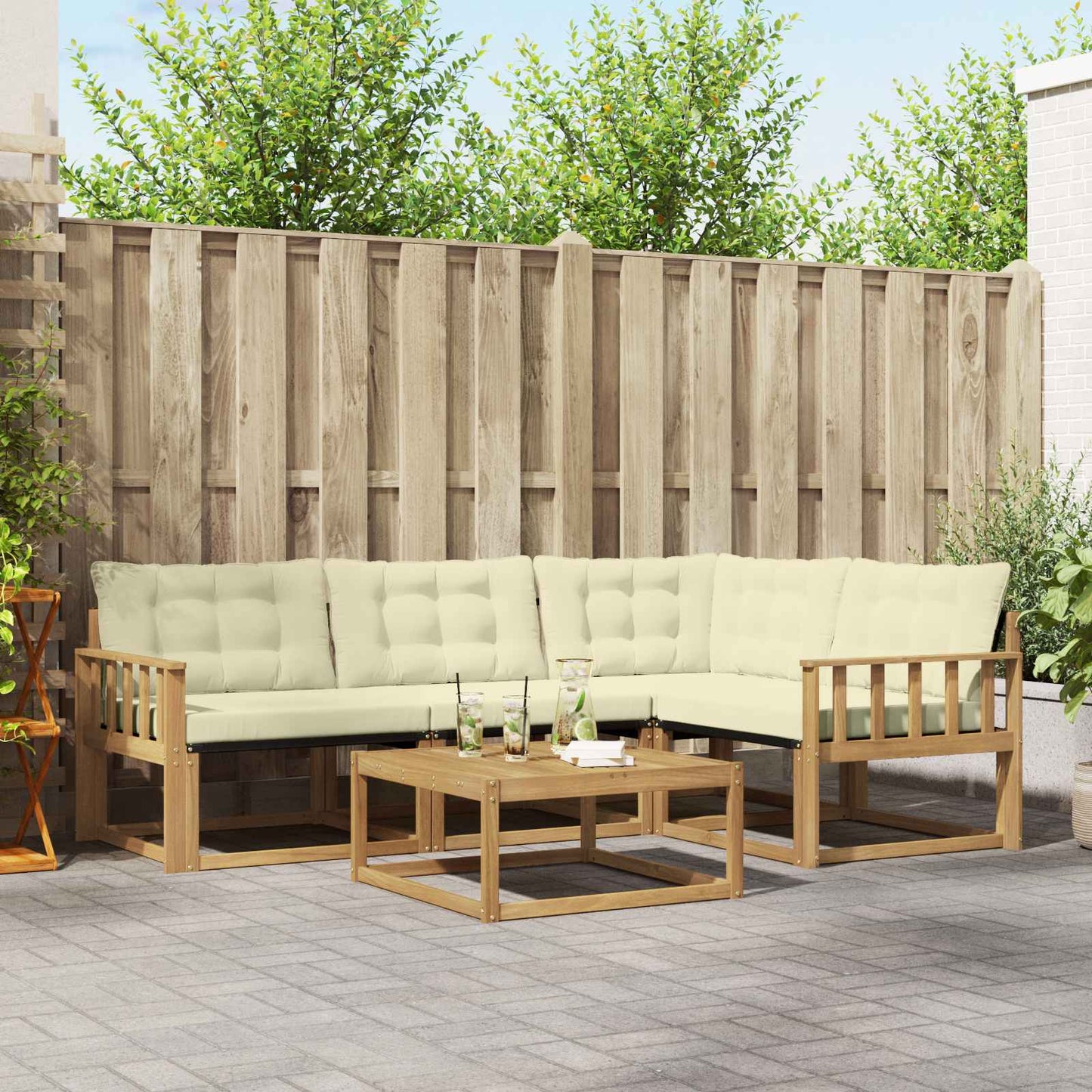 Outdoor-Sofagarnitur 5 pcs Weiß und Creme 79 x 79 x 37 cm