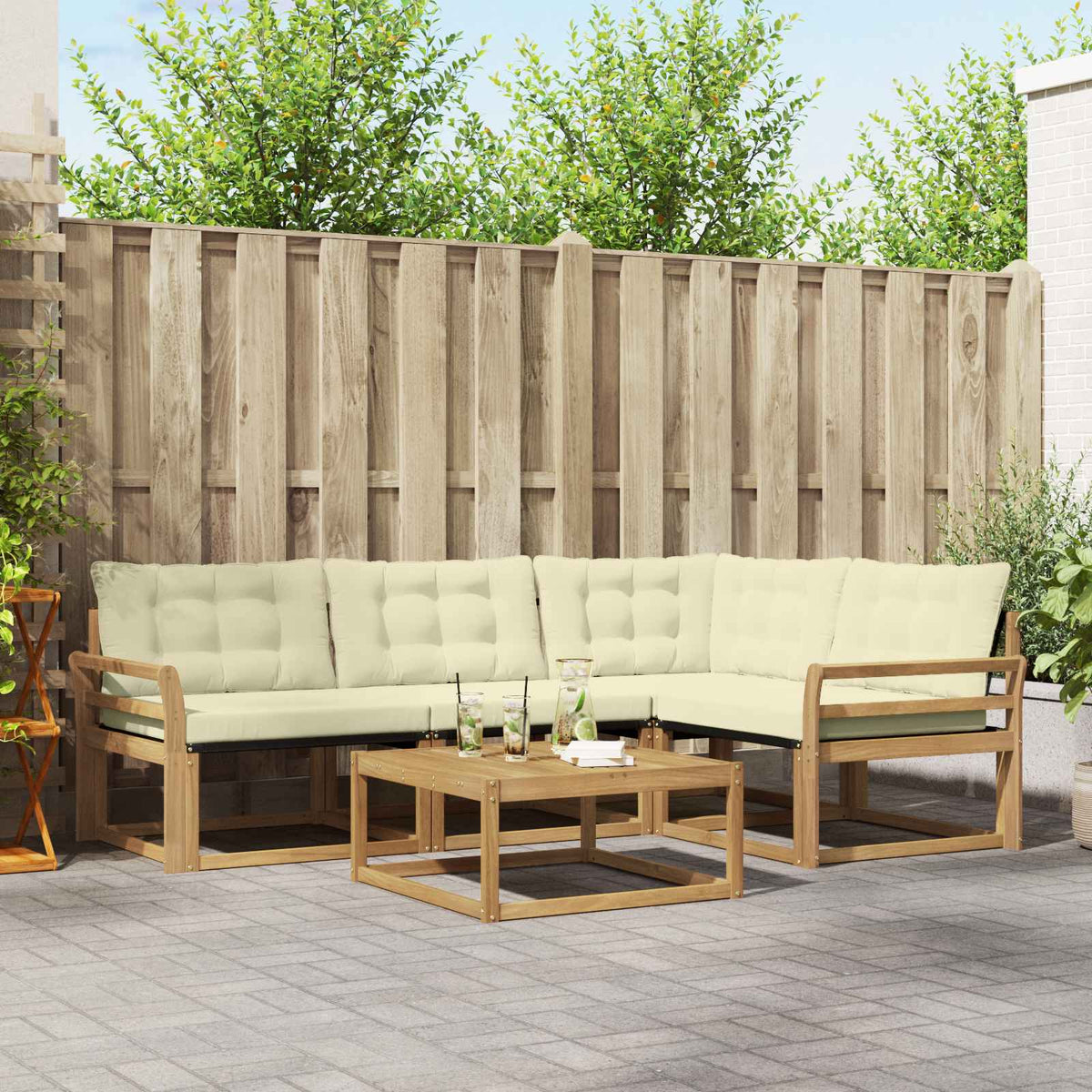 Outdoor-Sofagarnitur 5 stk. Weiß und Creme