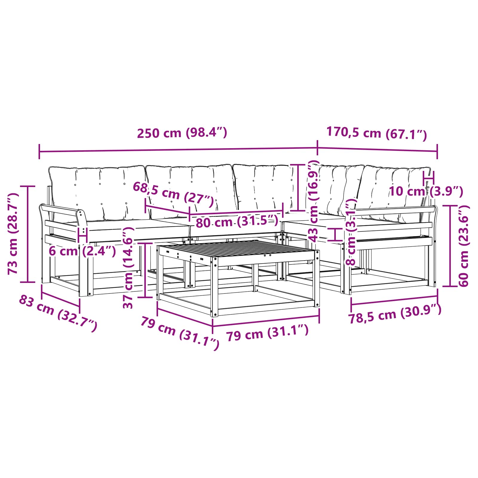 Outdoor-Sofagarnitur 5 pcs Weiß und Creme 79 x 79 x 37 cm