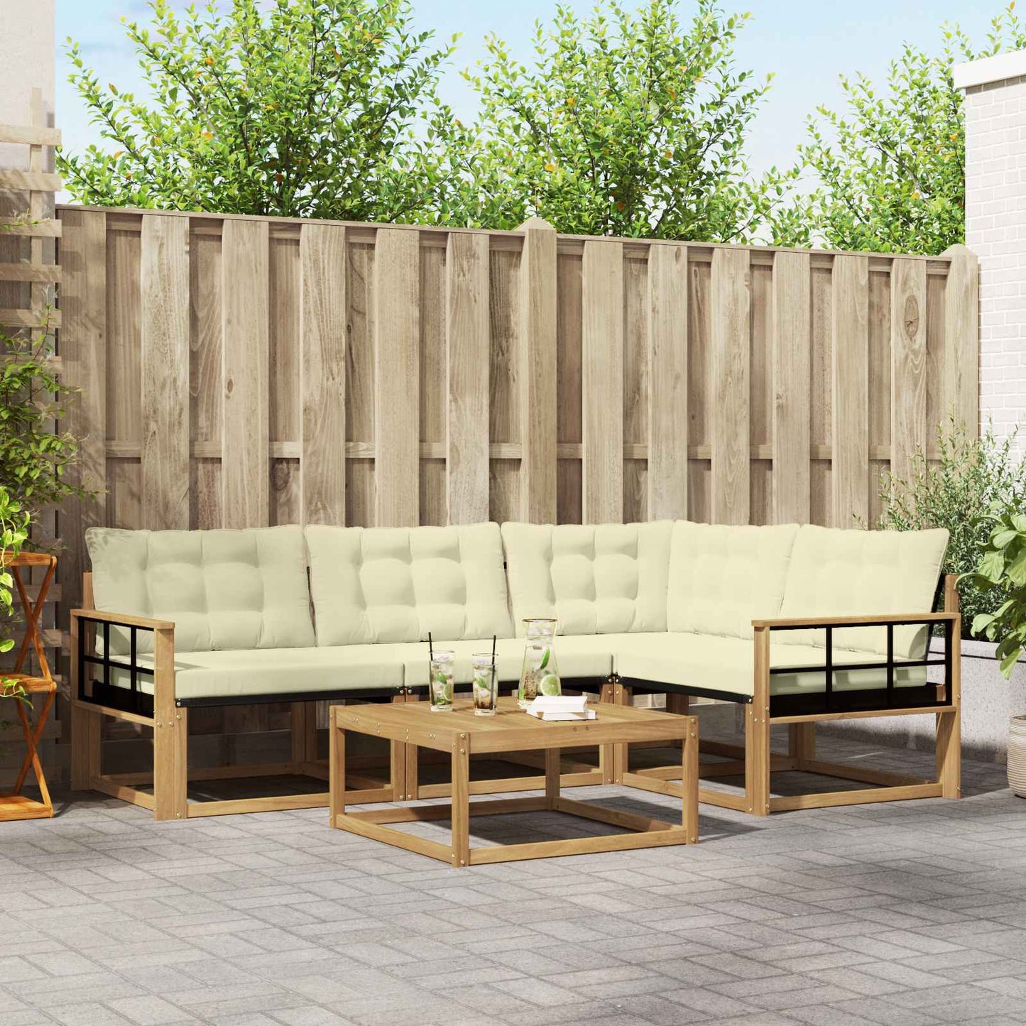 Outdoor-Sofagarnitur 5 pcs Weiß und Creme 79 x 79 x 37 cm