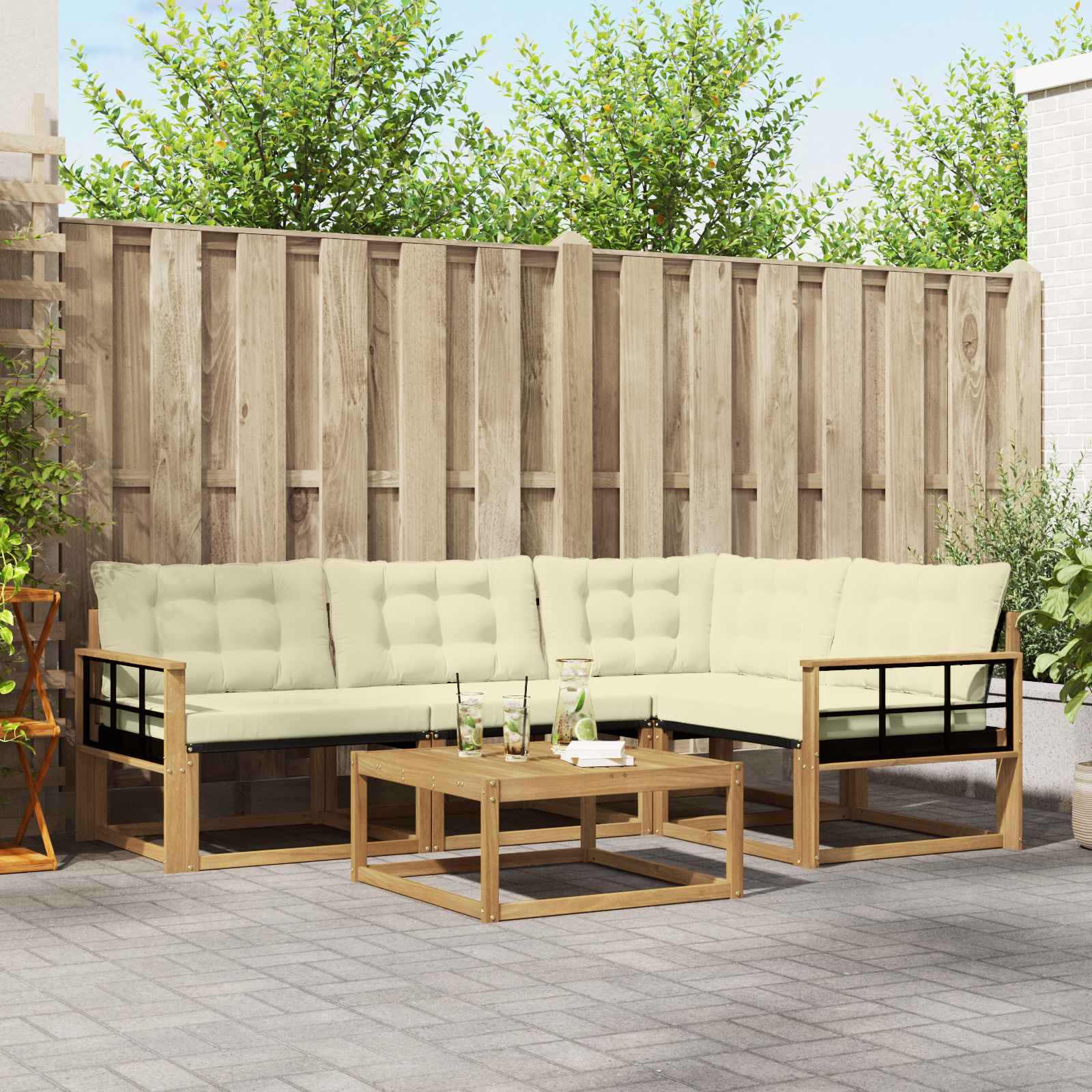 Outdoor-Sofagarnitur 5 pcs Weiß und Creme 79 x 79 x 37 cm