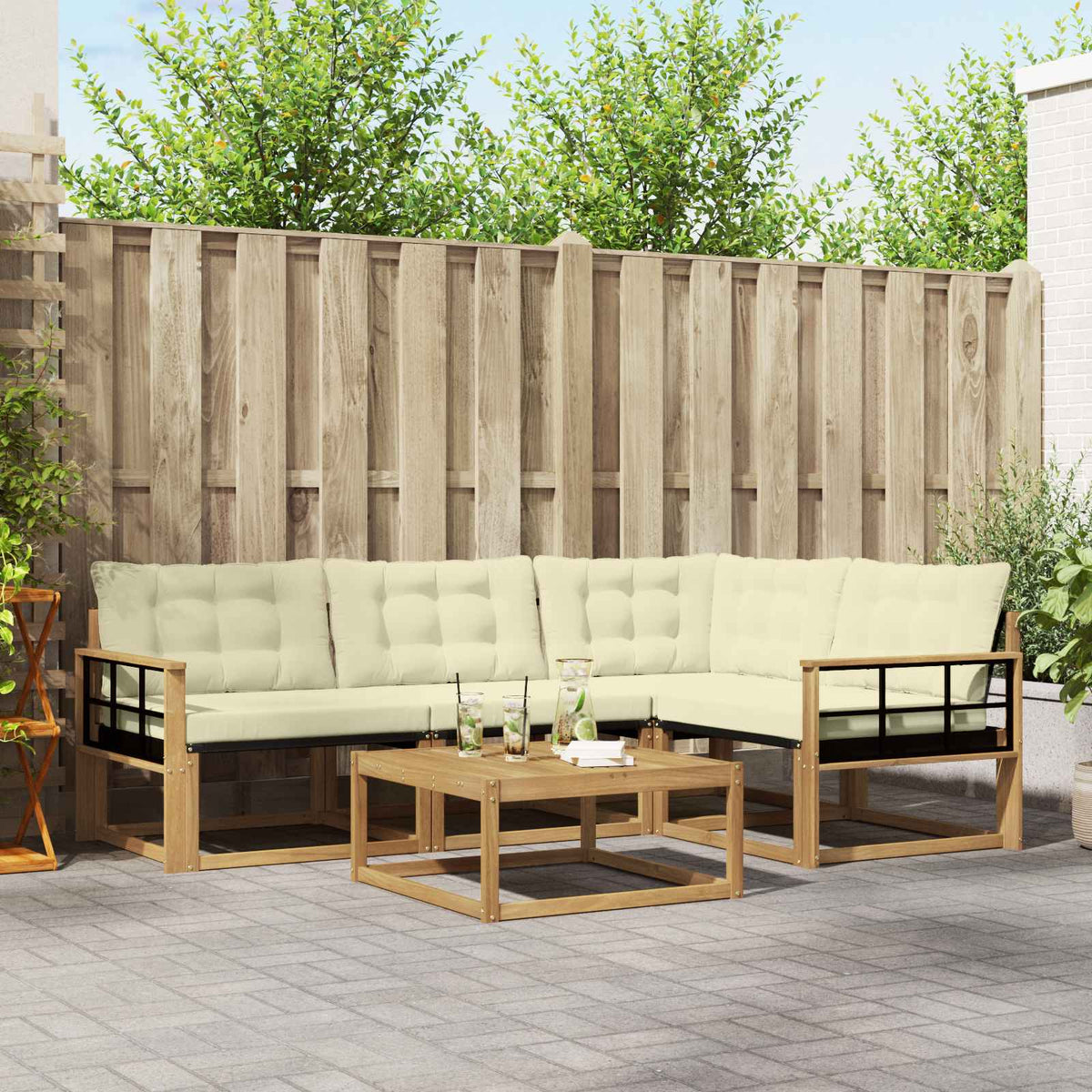 Outdoor-Sofagarnitur 5 stk. Weiß und Creme