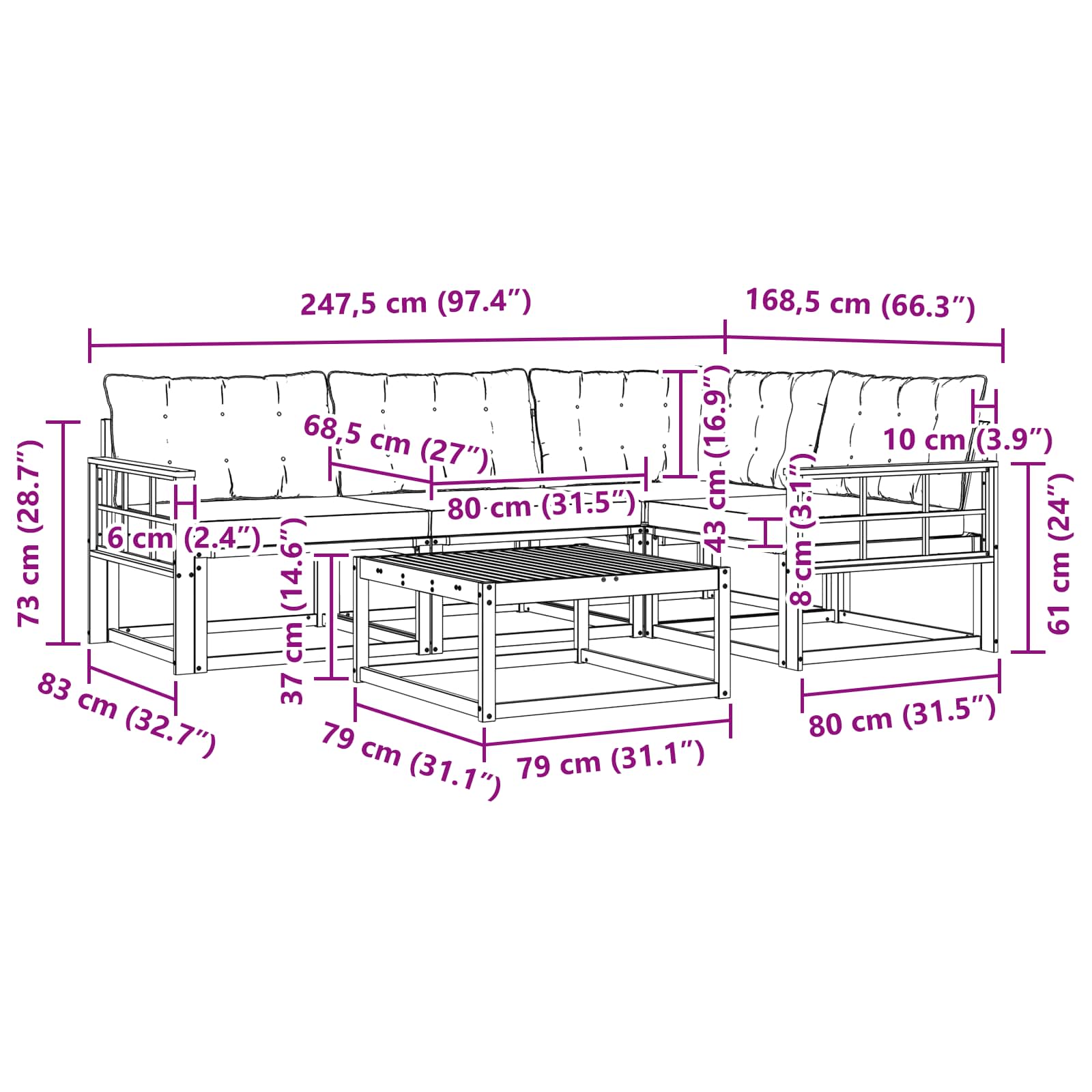 Outdoor-Sofagarnitur 5 pcs Weiß und Creme 79 x 79 x 37 cm